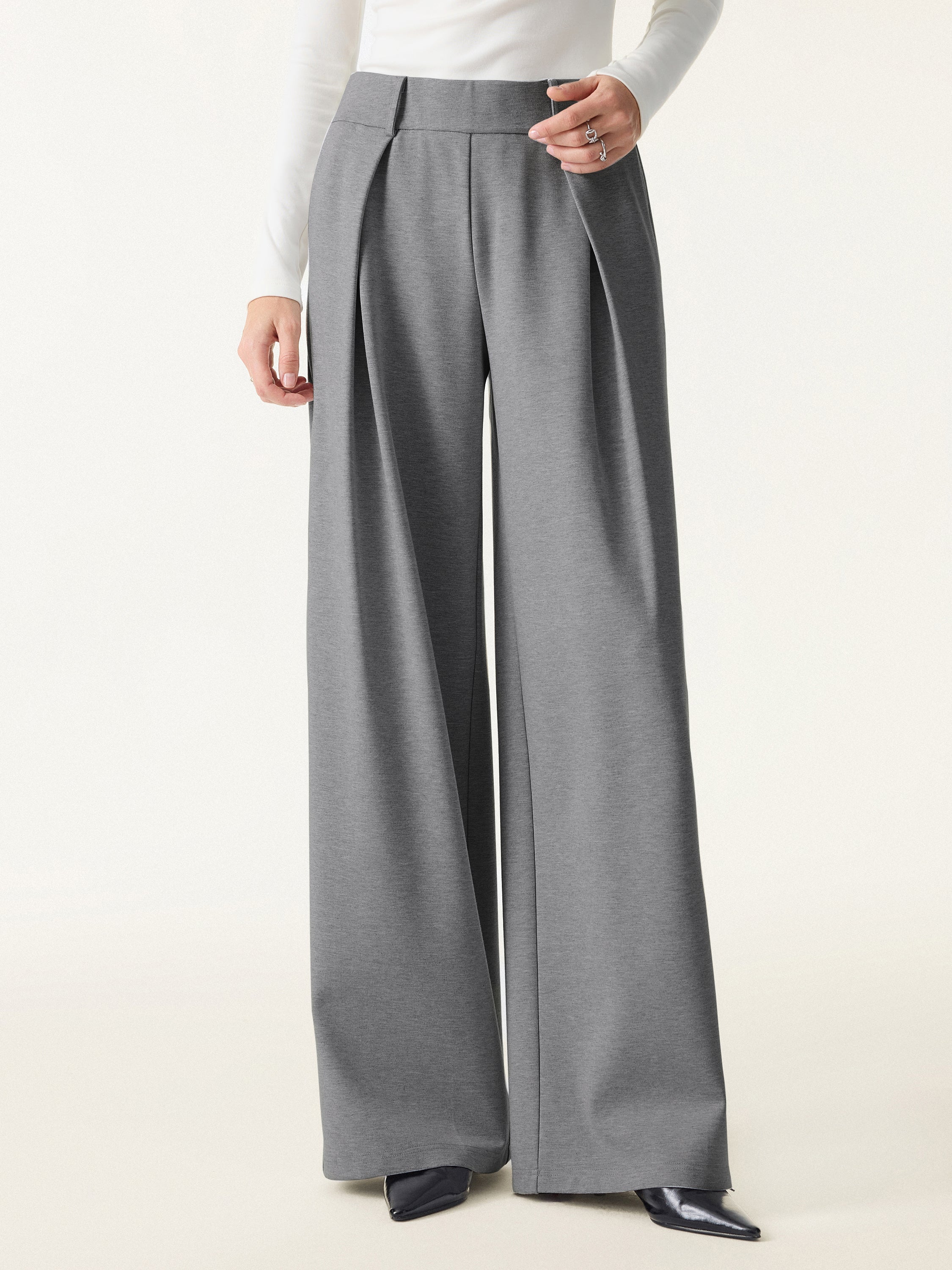 Wrinkle-Resistant Stretchy High Rise Wide Leg Pant with Pockets