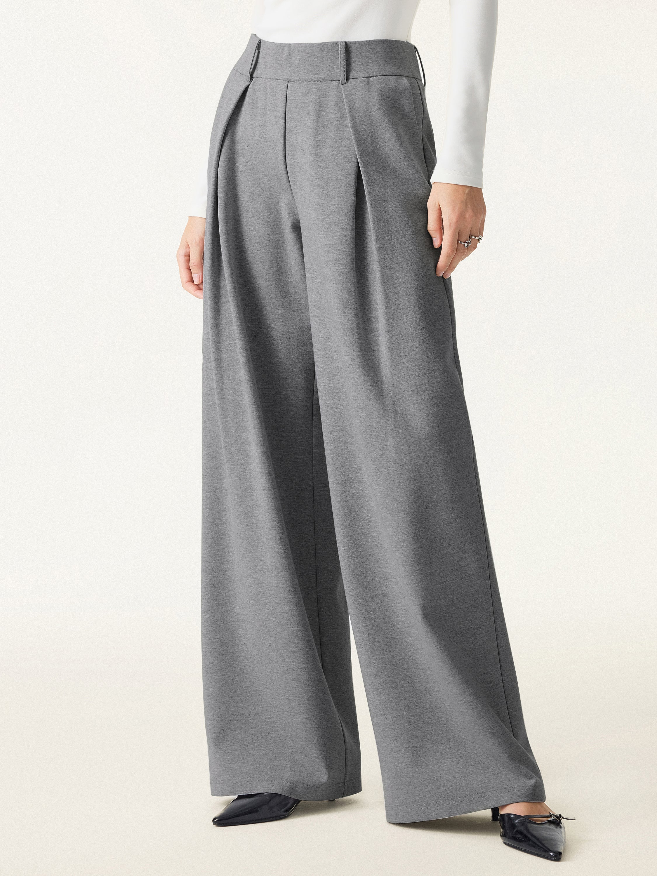 Wrinkle-Resistant Stretchy High Rise Wide Leg Pant with Pockets