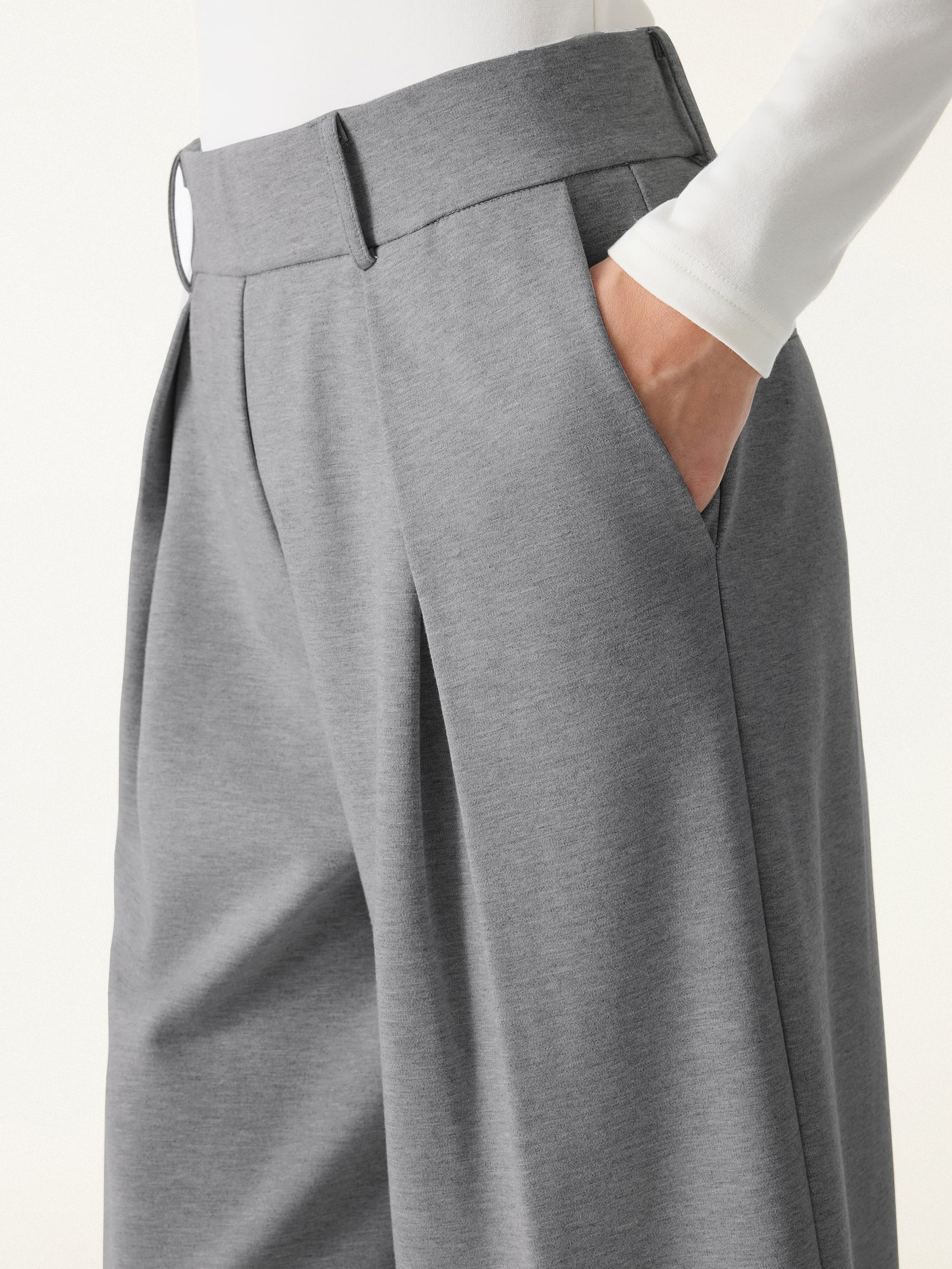 Wrinkle-Resistant Stretchy High Rise Wide Leg Pant with Pockets