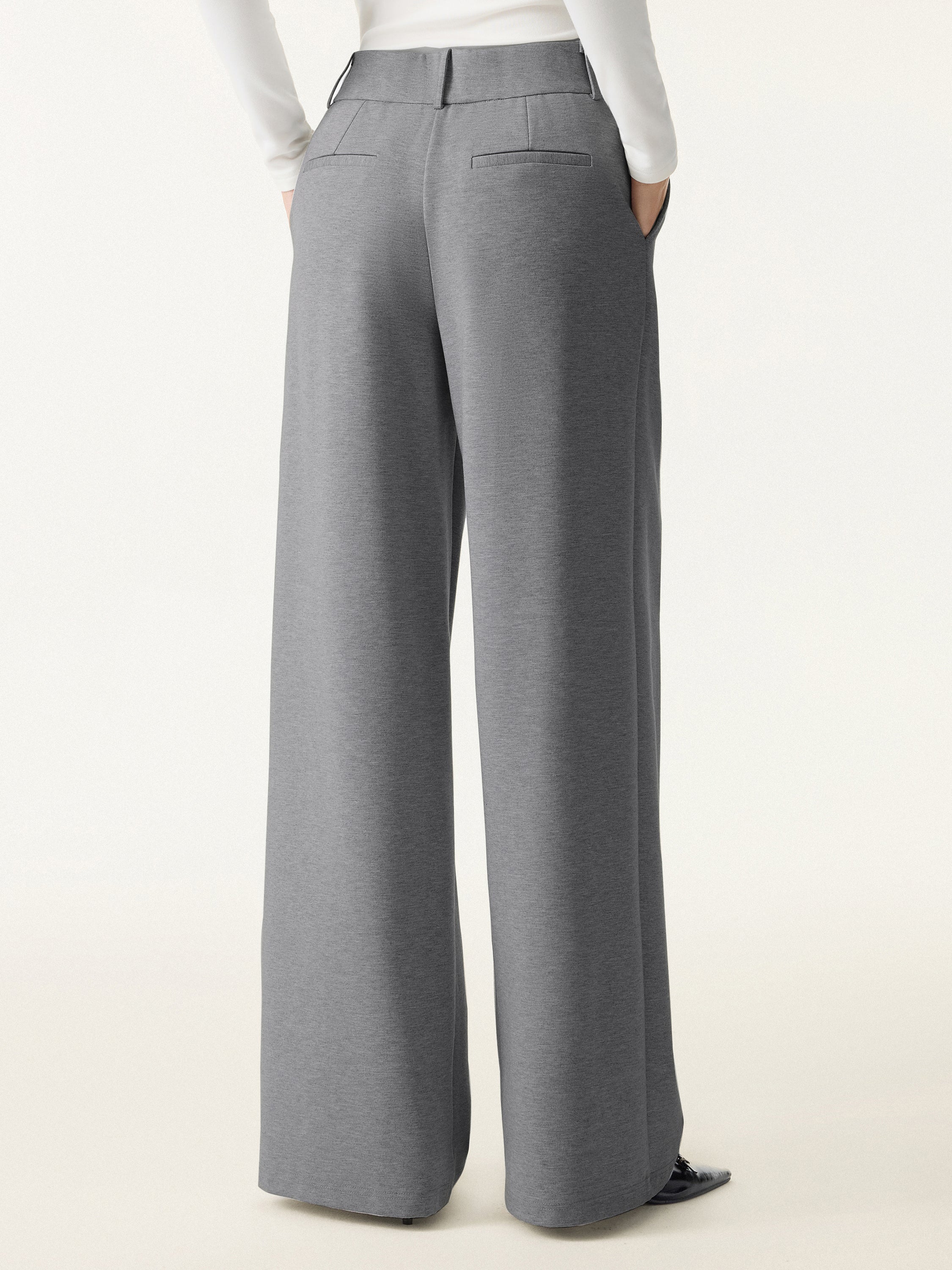 Wrinkle-Resistant Stretchy High Rise Wide Leg Pant with Pockets
