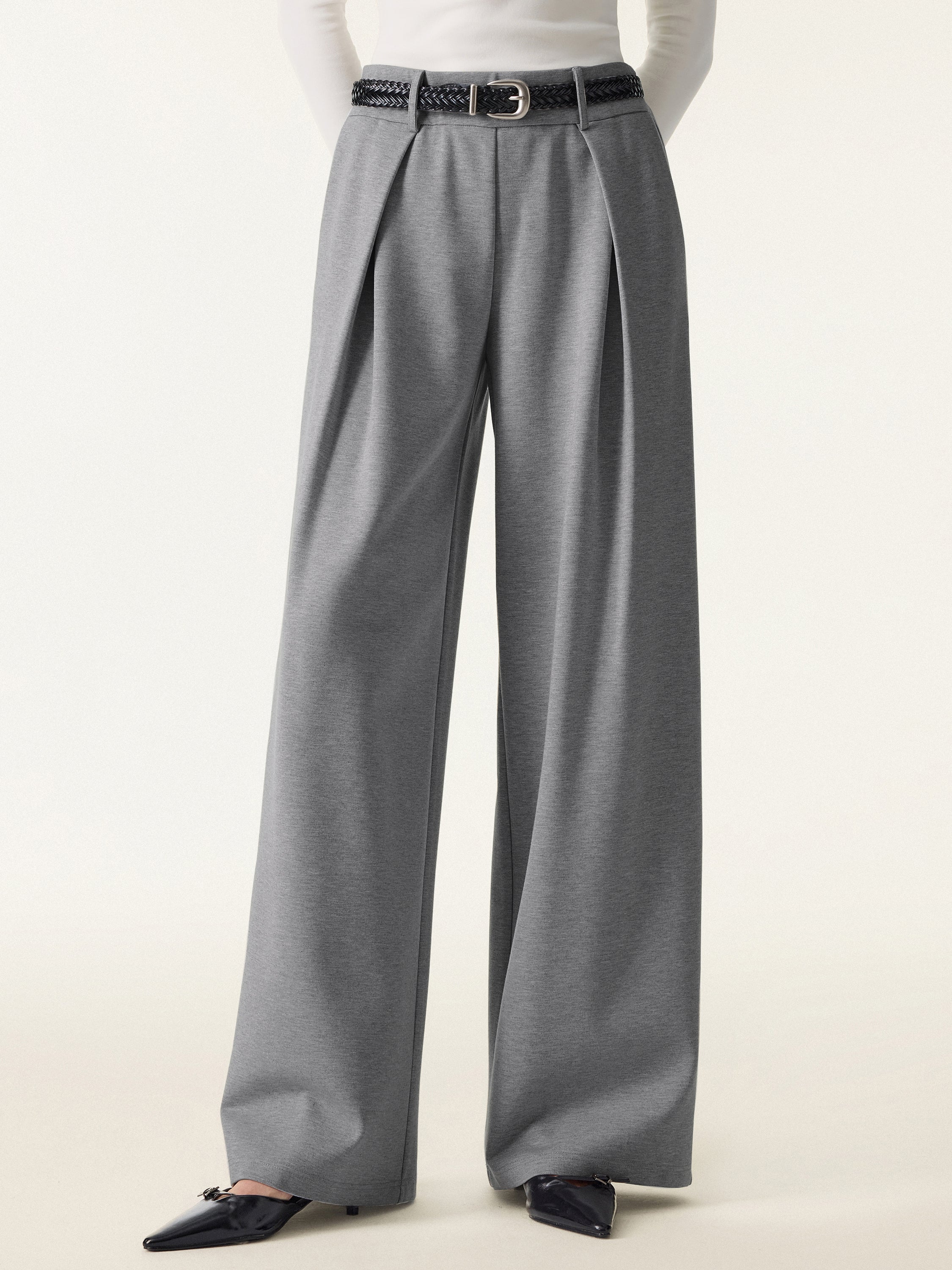Wrinkle-Resistant Stretchy High Rise Wide Leg Pant with Pockets