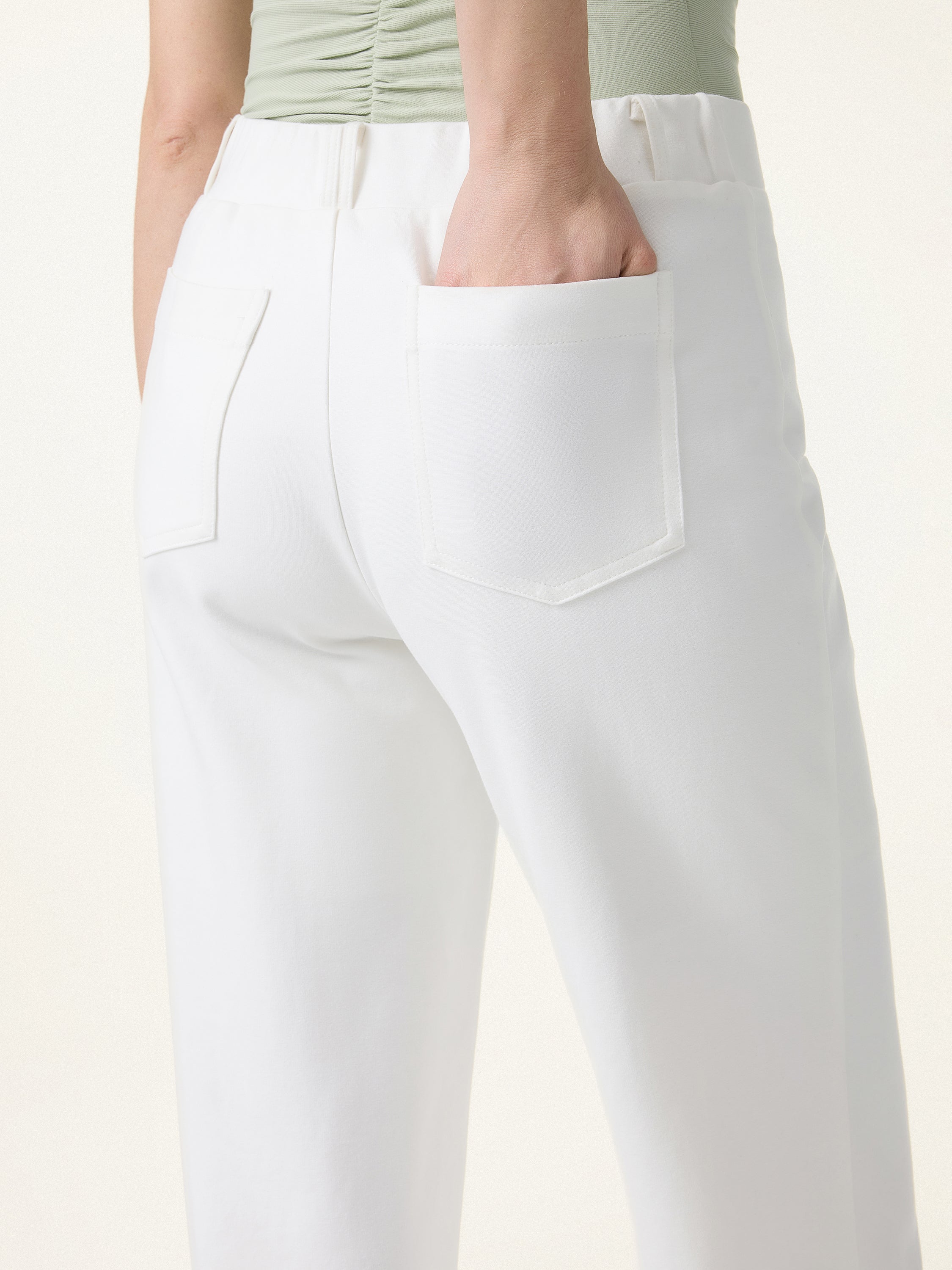 Not-See-Thru Drapey Mid Rise Wide Leg Pull-on Pant with Pockets