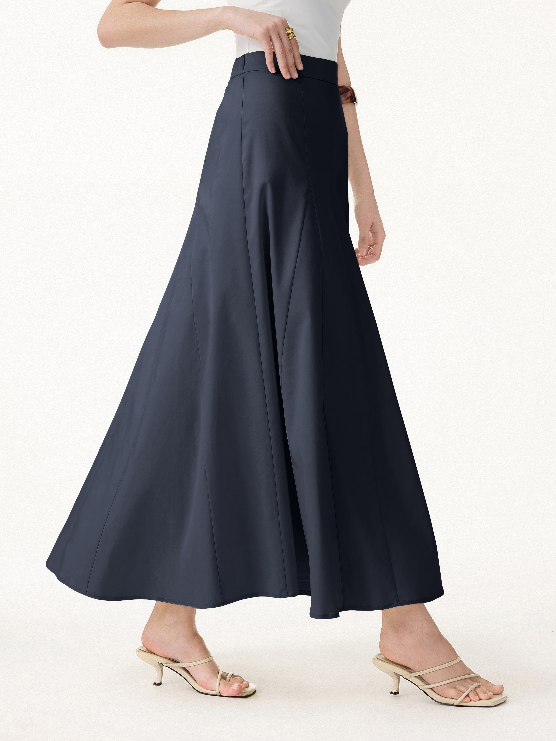 Wrinkle-Resistant Linen Blend Maxi Flare Skirt