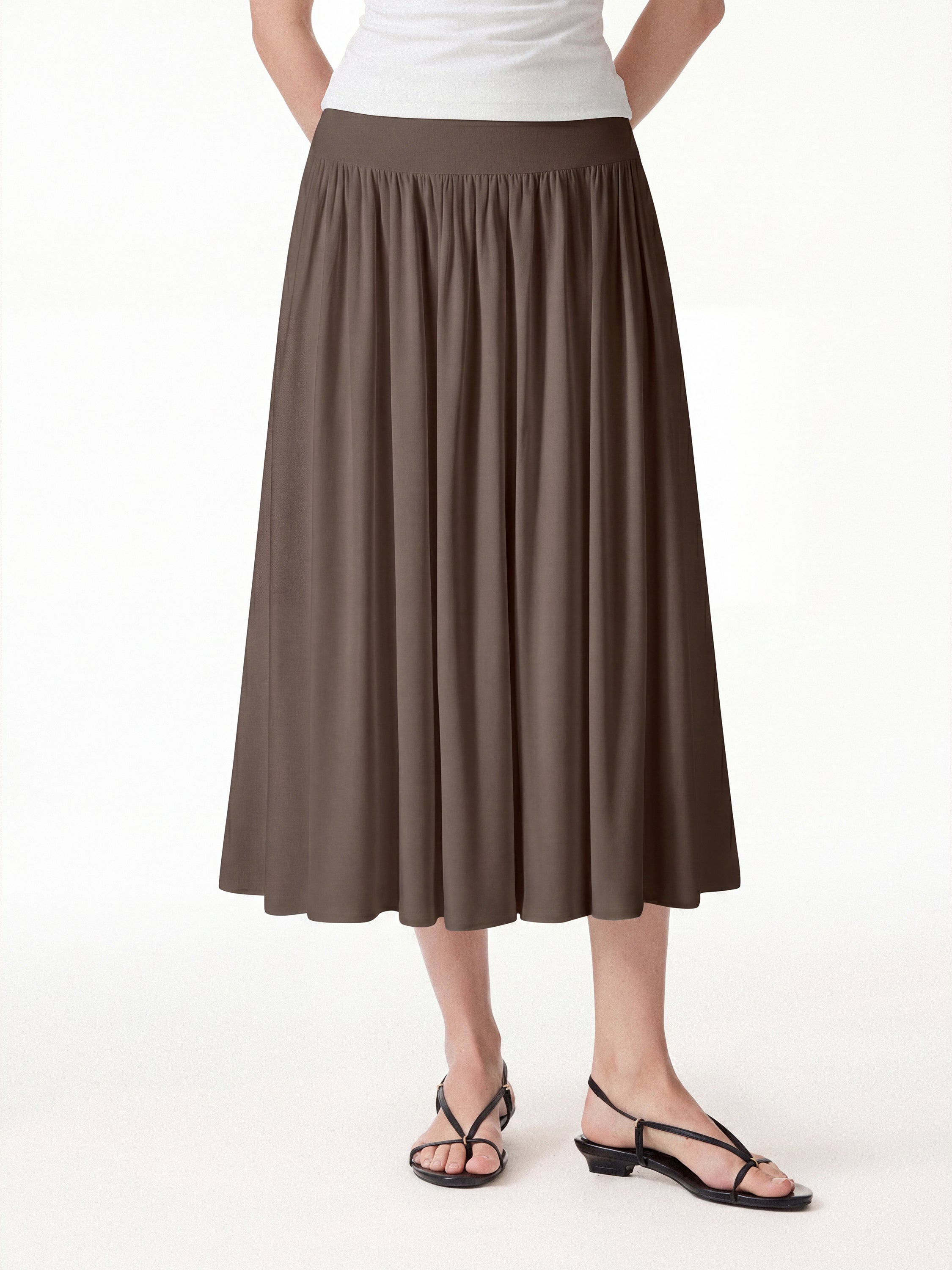 SkinKiss Mid Rise Gathered Midi Skirt with Pockets