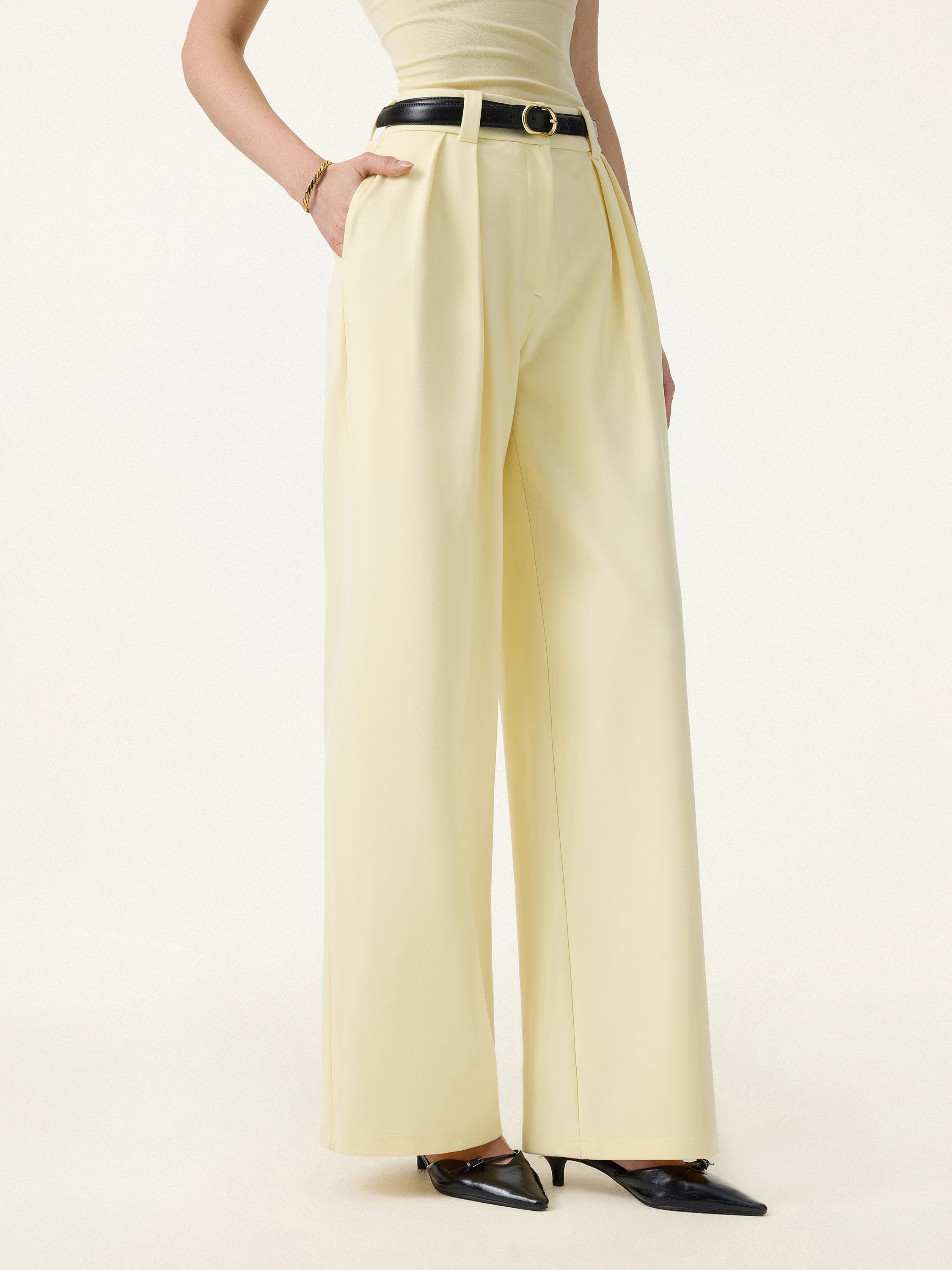 4-Way Stretch Drapey Mid Rise Wide Leg Work Pant