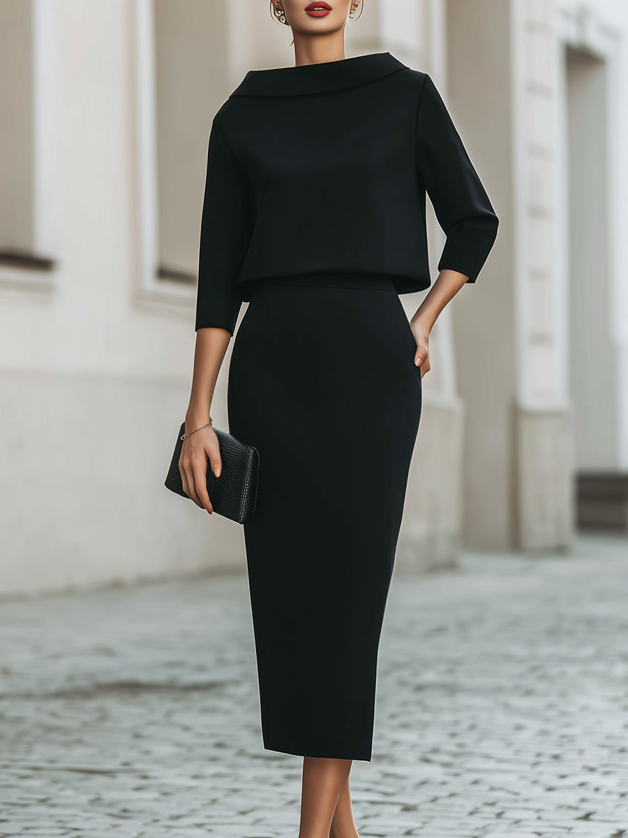 Léon Varel Boat Neck Top And Midi Skirt Set