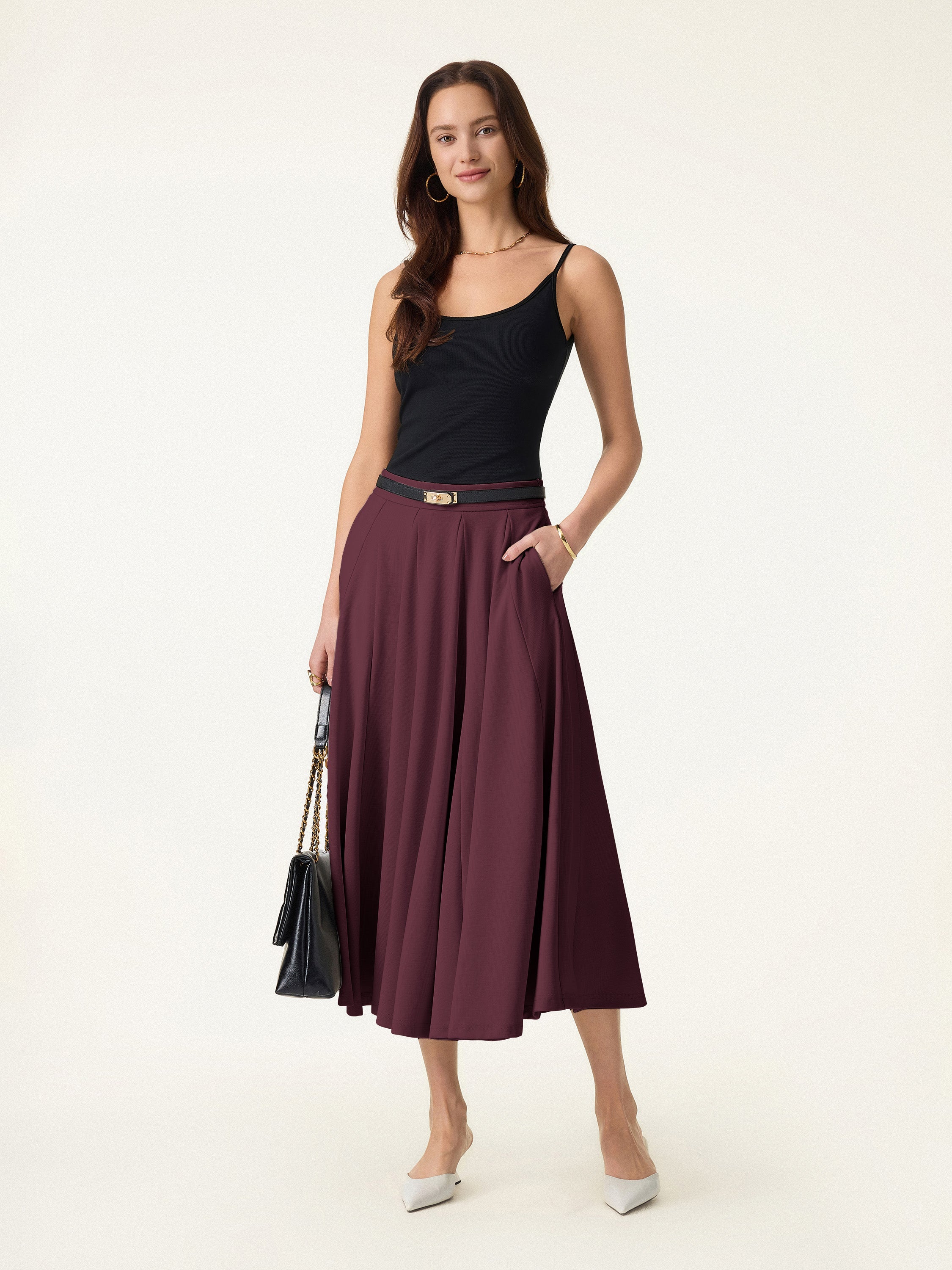 Lyocell Blend Volume Skirt with Pockets