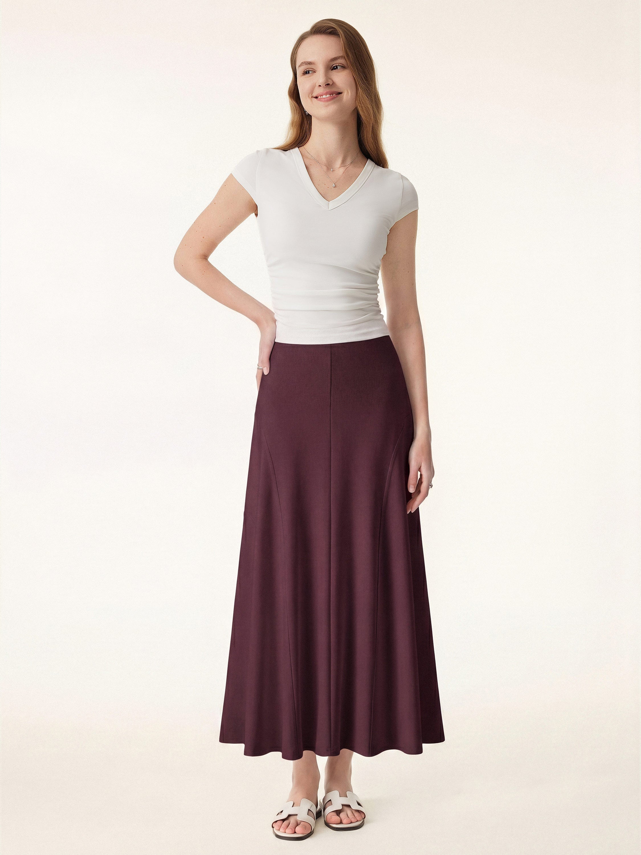 Wrinkle-Resistant A-Line Flared Maxi Skirt