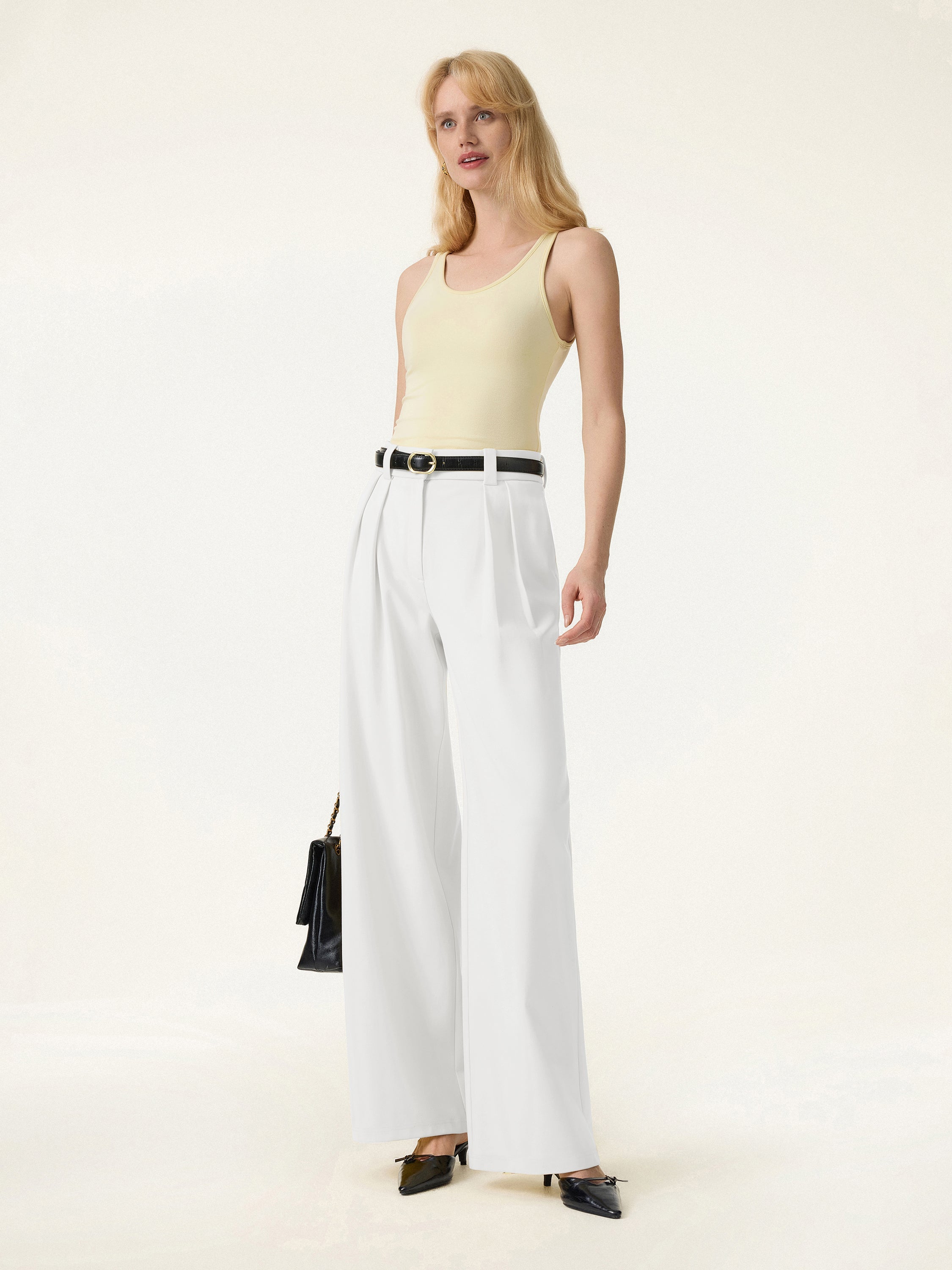 4-Way Stretch Drapey Mid Rise Wide Leg Work Pant