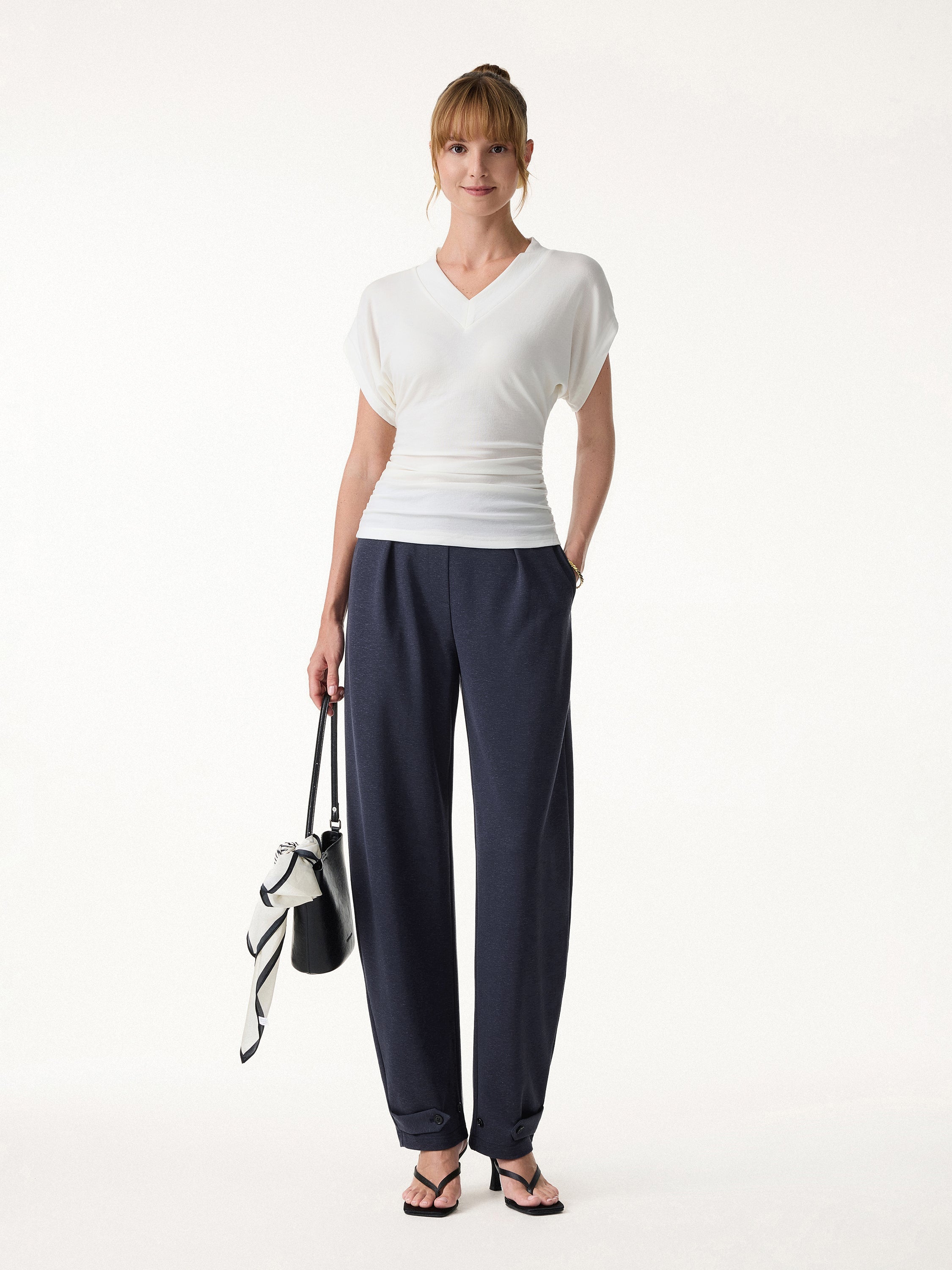 Linen-Like Breathable Barrel Leg Pant