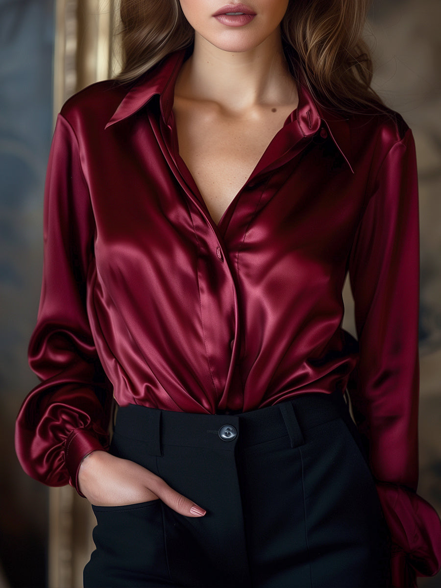 Léon Varel Elegant Satin Long Sleeves Blouse