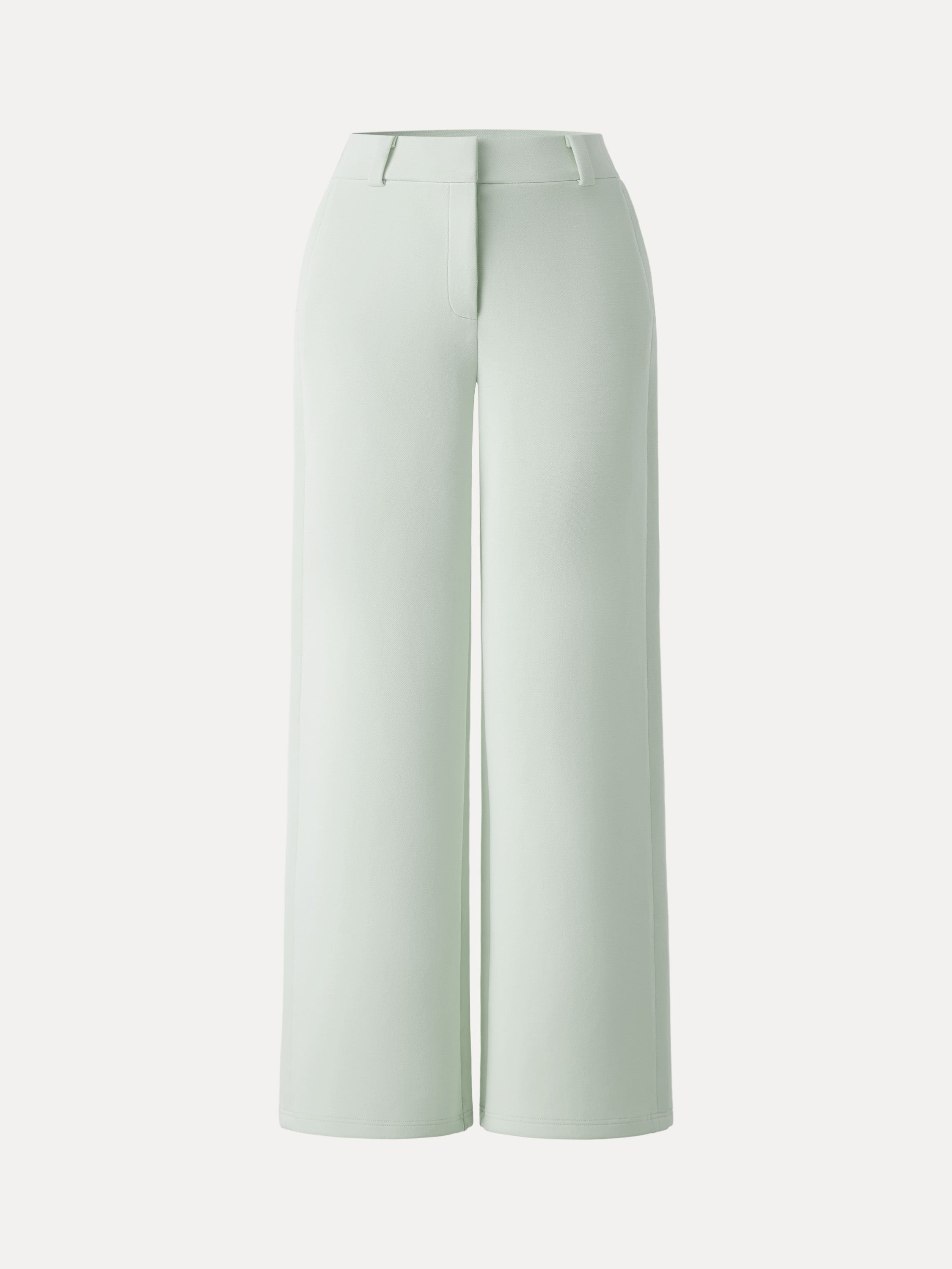 Stretchy Mid Rise Fly-Front Wide Leg Trouser