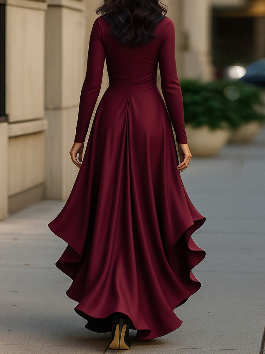 Léon Varel Midnight Blue Draped Satin Maxi Dress With Ruffle Details
