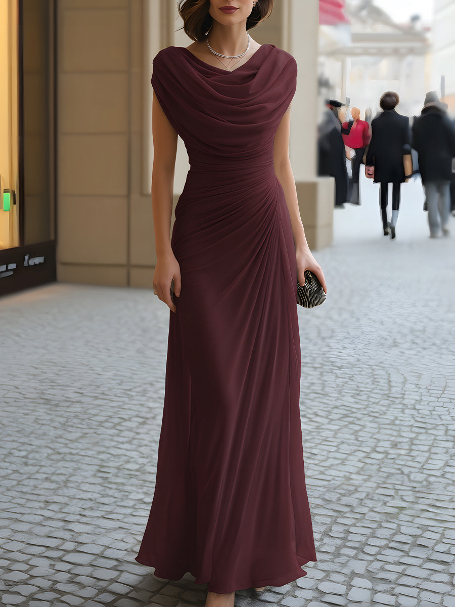 Léon Varel Draped Cowl-Neck Ruched Maxi Dress