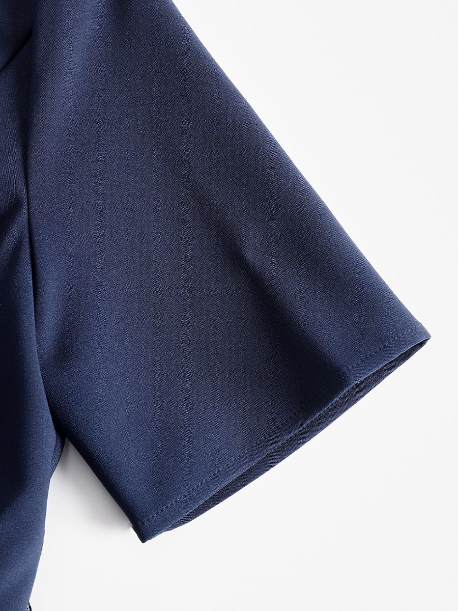 Léon Varel Navy Collared Zip-Front Pleated Mini Dress