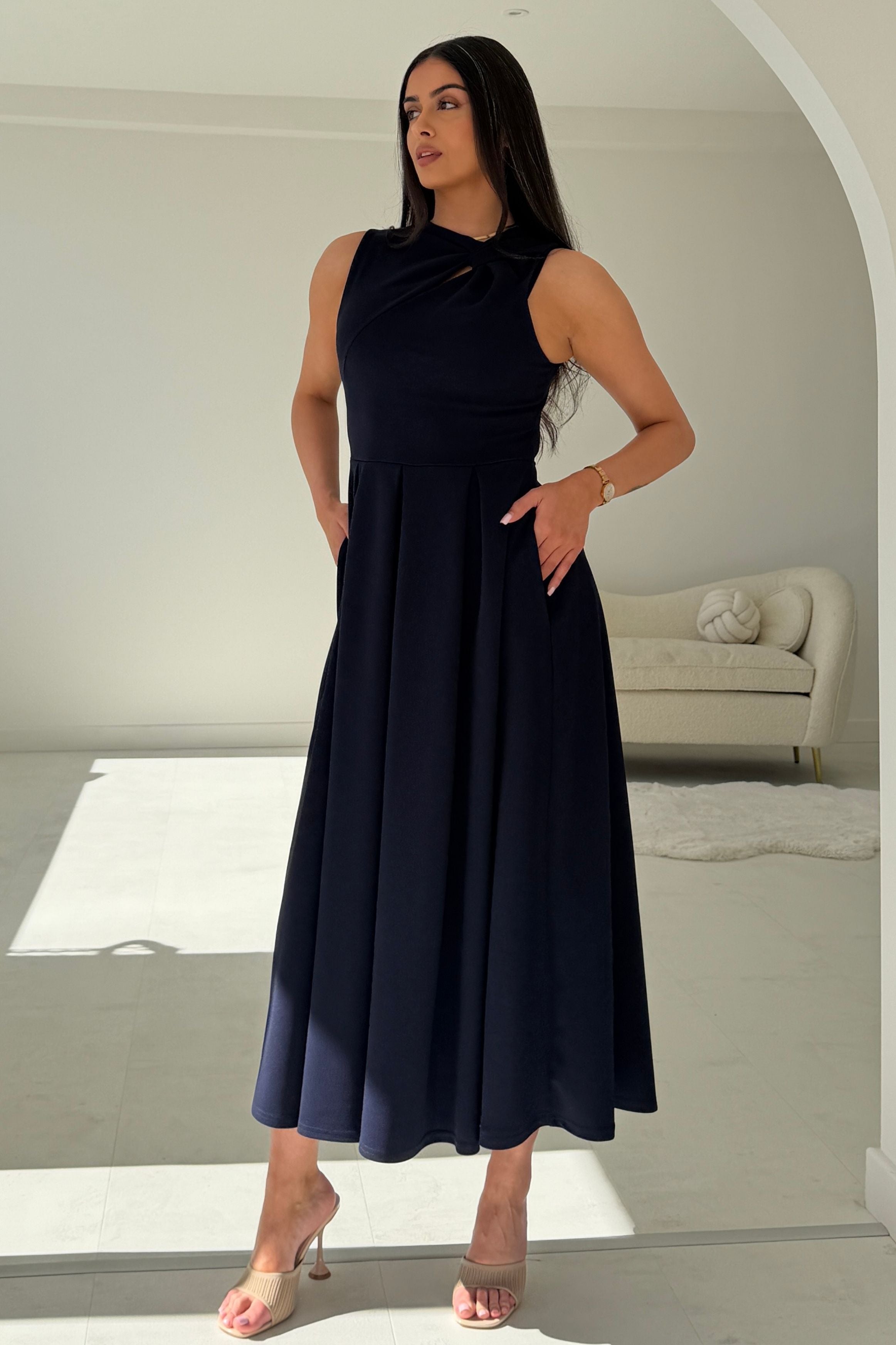 Anastasia Knot Detail Midi Dress Navy