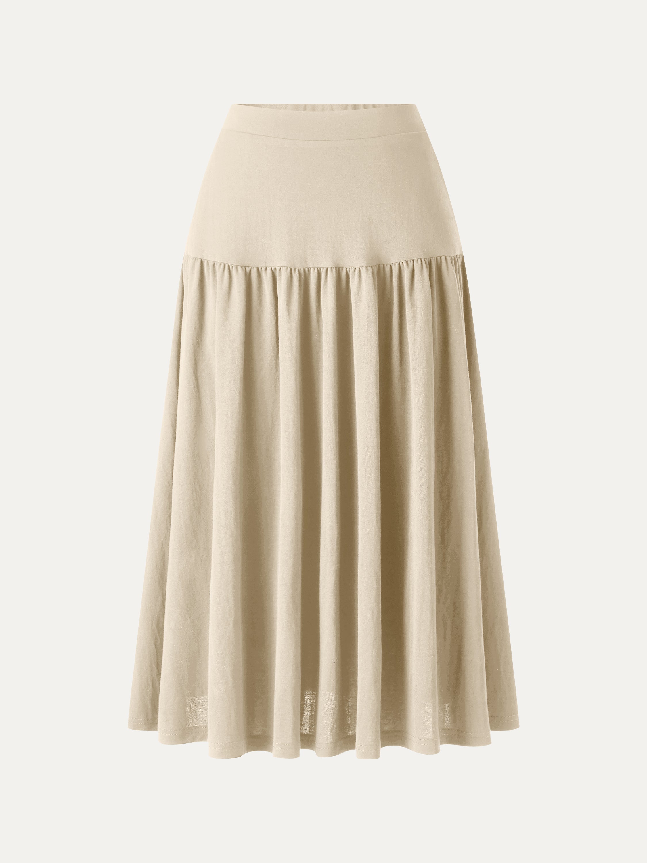 Cotton-Linen Gathered Midi Skirt with Pockets