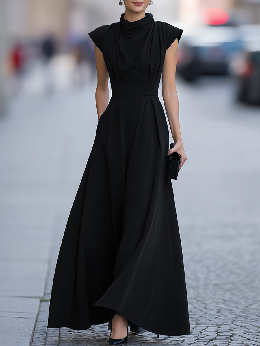 Léon Varel Draped Cap-Sleeve Maxi Dress With Defined Waist