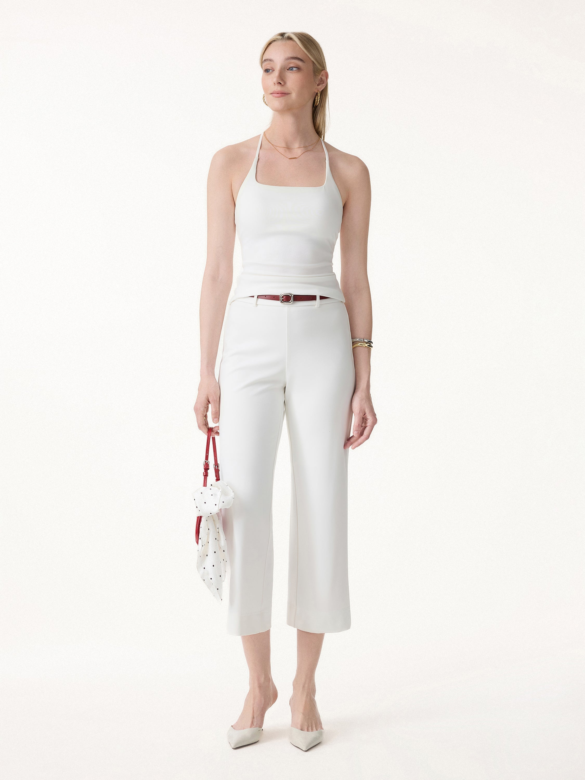 Not-See-Thru Mid Rise Cropped Wide Leg Pants with Pockets