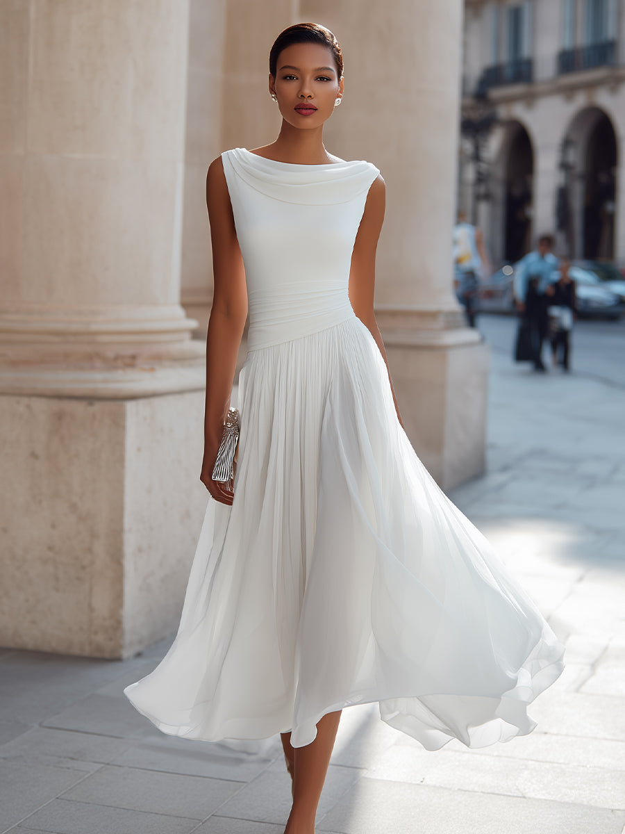 Léon Varel Draped Neck Sleeveless Pleated Midi Dress