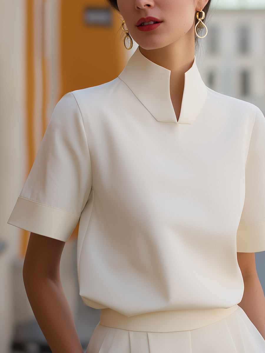 Léon Varel Stand Collar Minimalist Structured Blouse