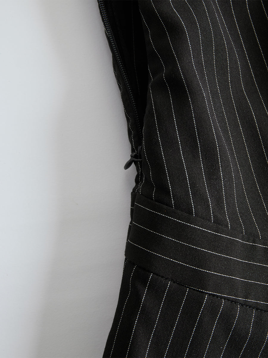 Léon Varel Black Pinstripe Suspender Wide-Leg Jumpsuit