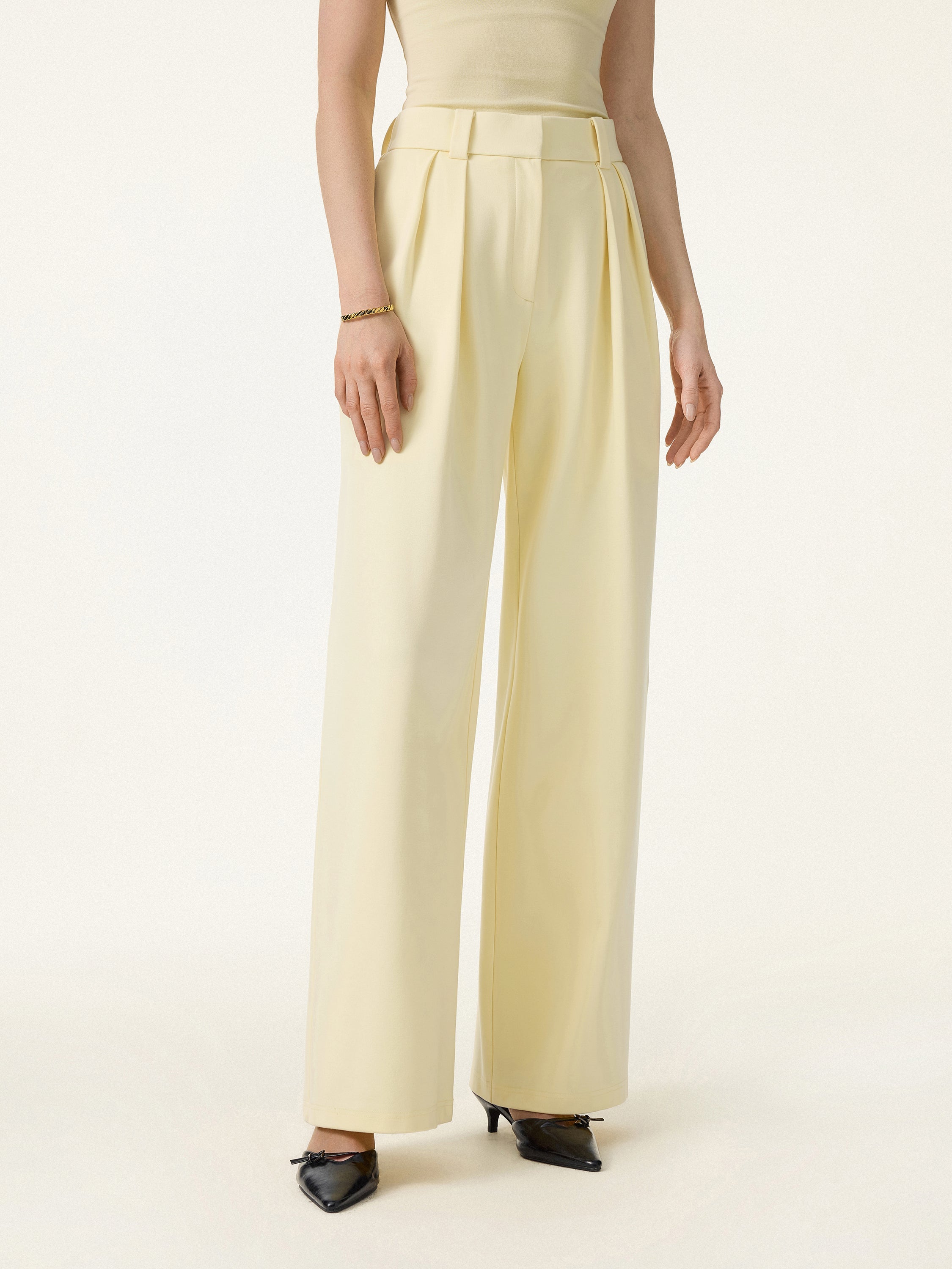 4-Way Stretch Drapey Mid Rise Wide Leg Work Pant
