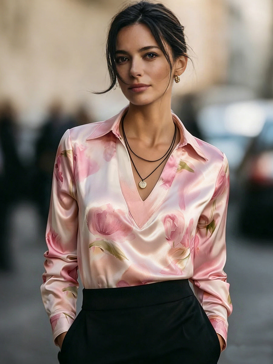 Léon Varel Elegant Satin Floral Blouse
