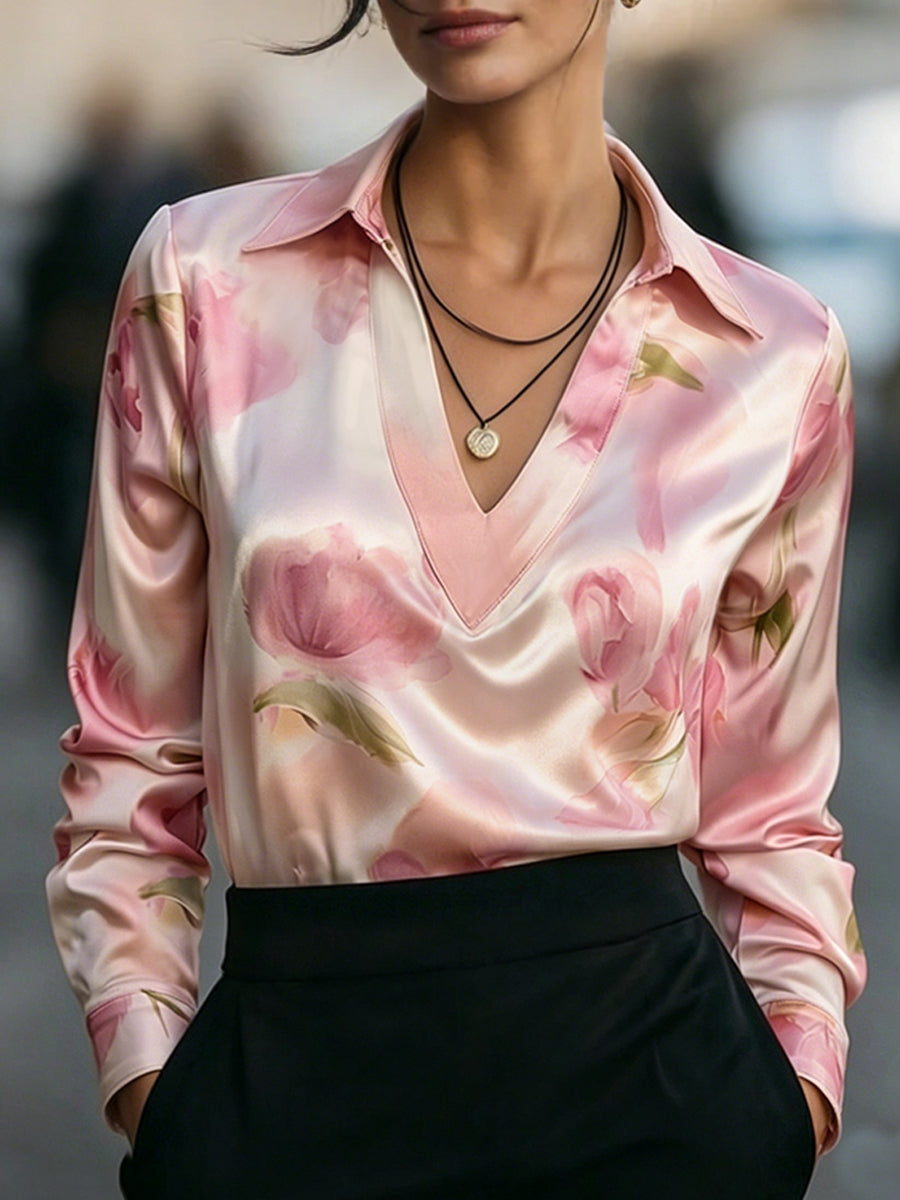 Léon Varel Elegant Satin Floral Blouse