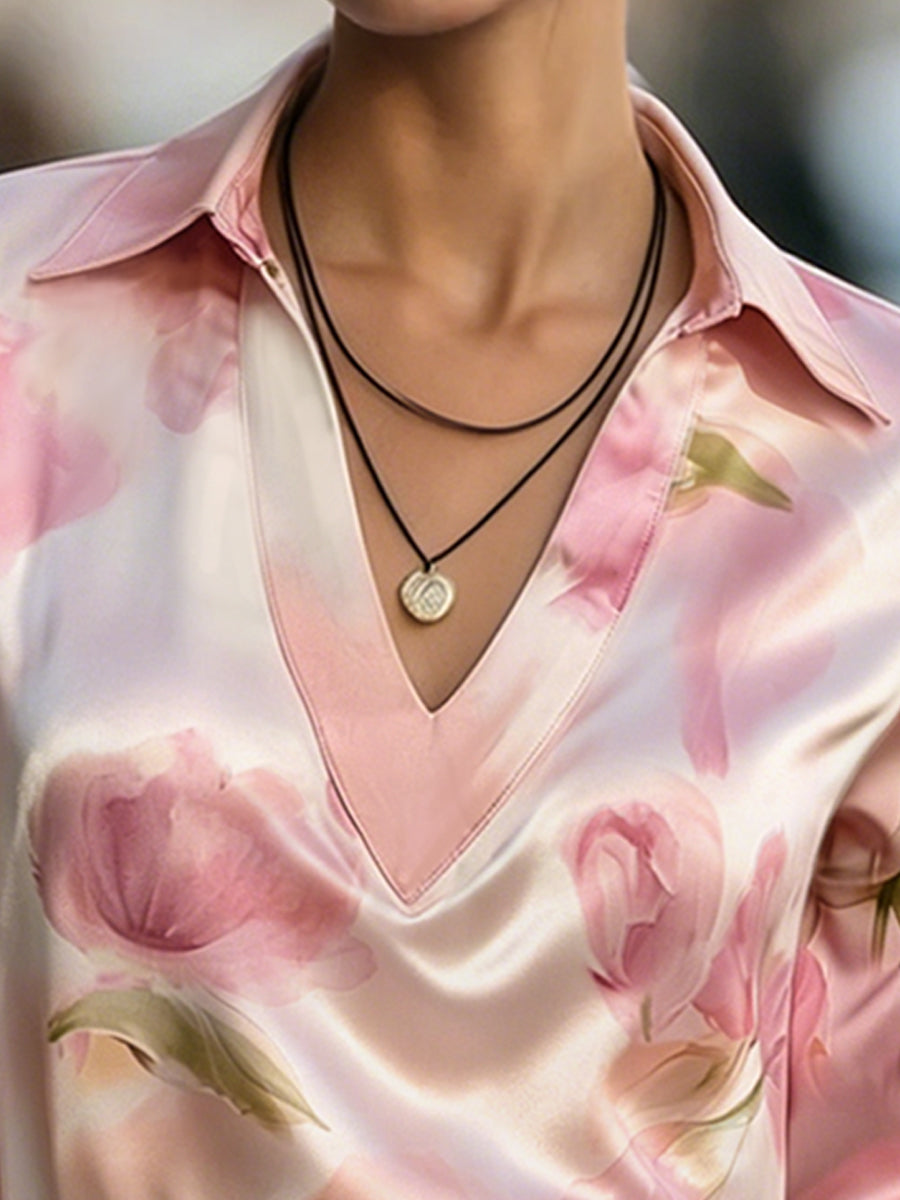 Léon Varel Elegant Satin Floral Blouse