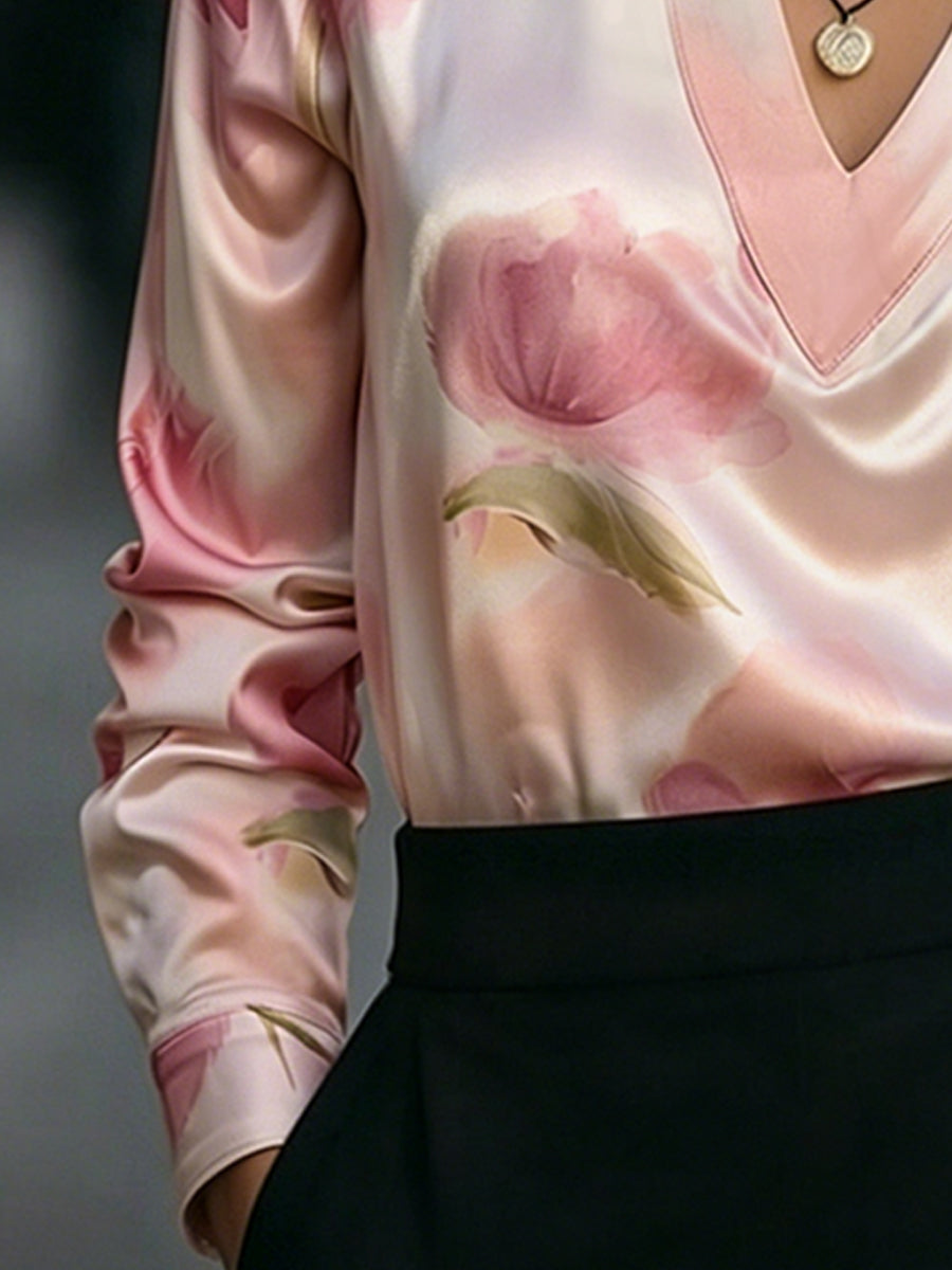 Léon Varel Elegant Satin Floral Blouse