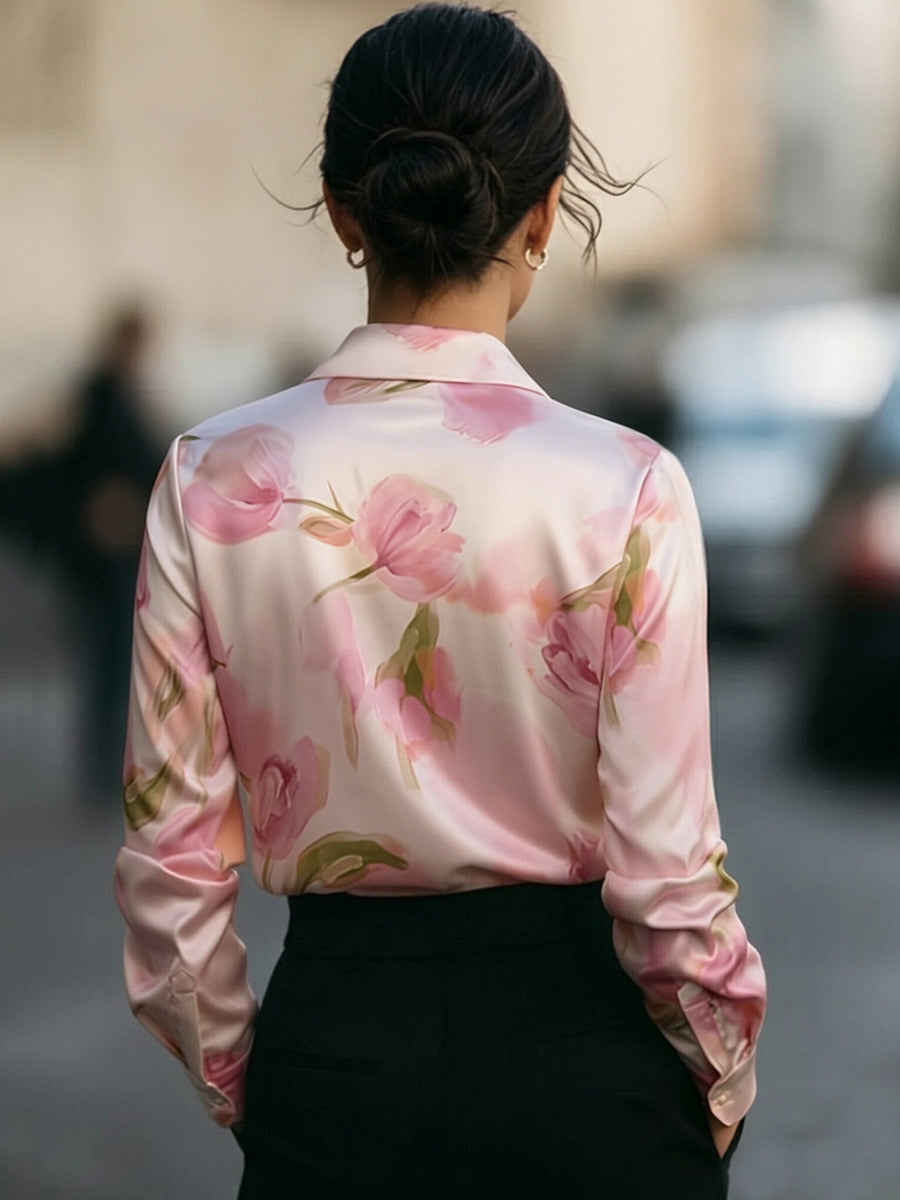 Léon Varel Elegant Satin Floral Blouse