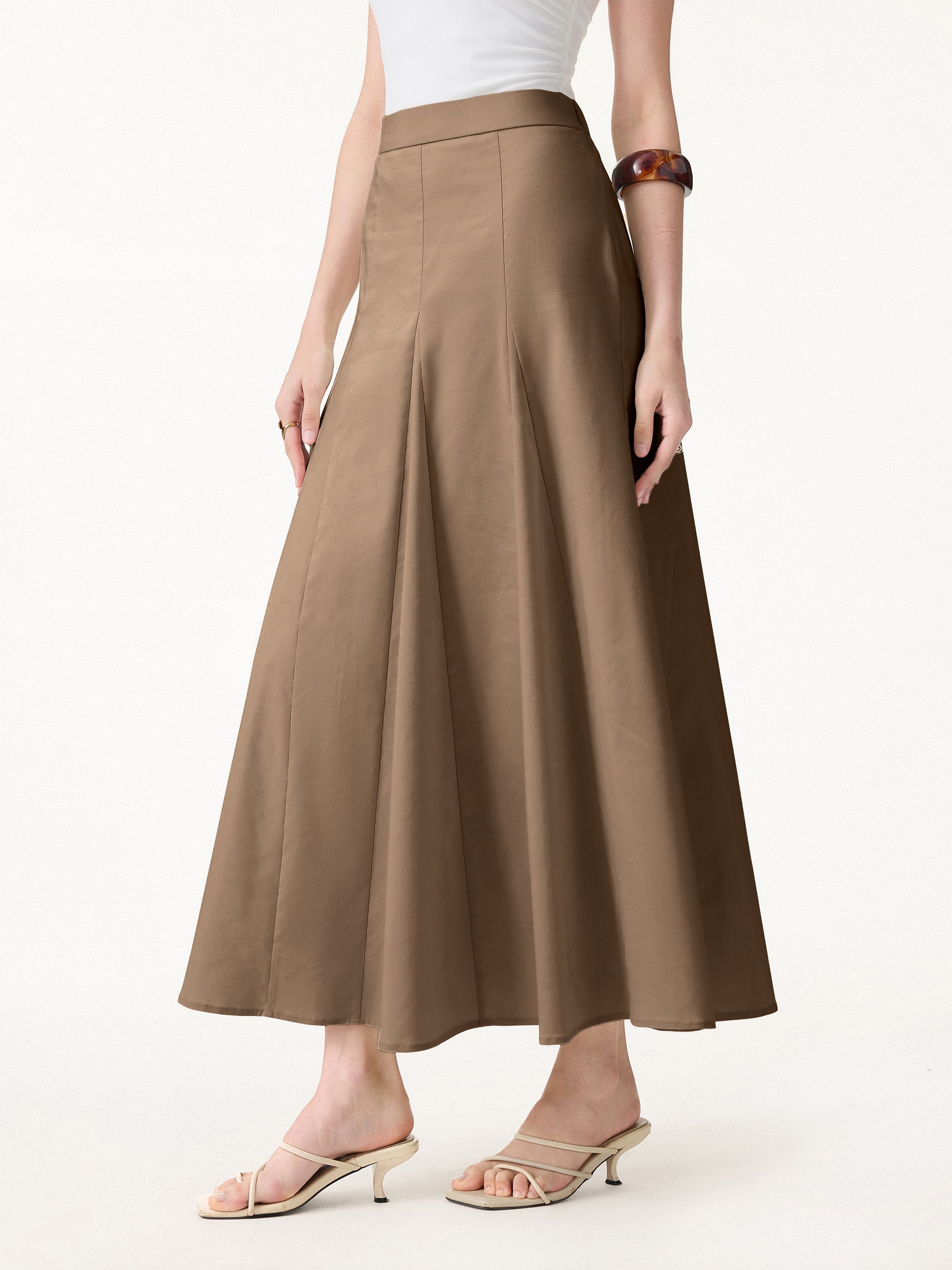 Wrinkle-Resistant Linen Blend Maxi Flare Skirt