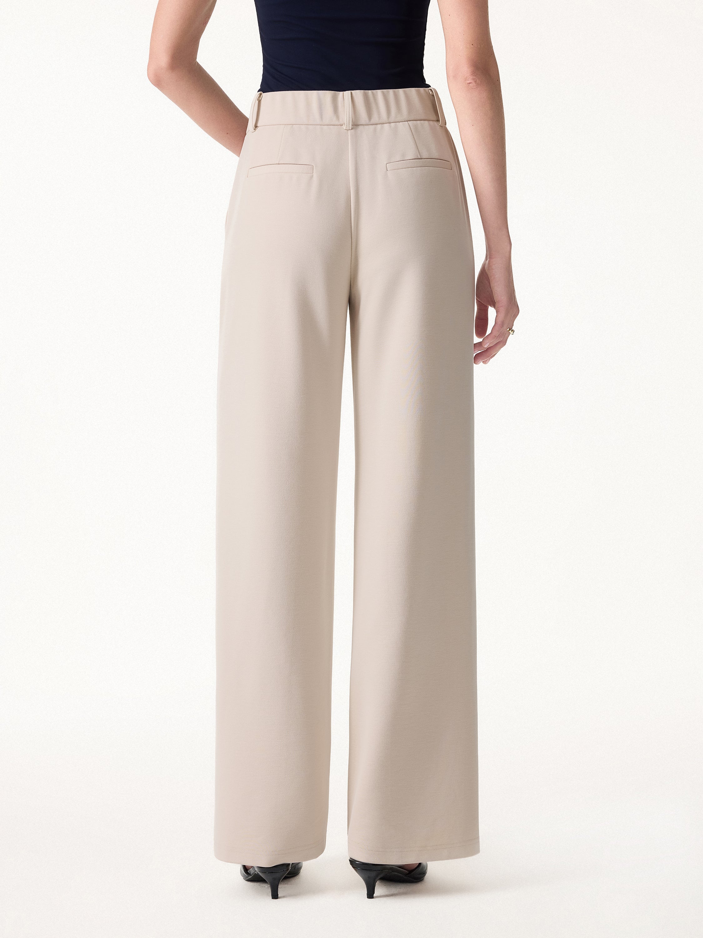 Stretch Cotton Mid Rise Wide Leg Trouser