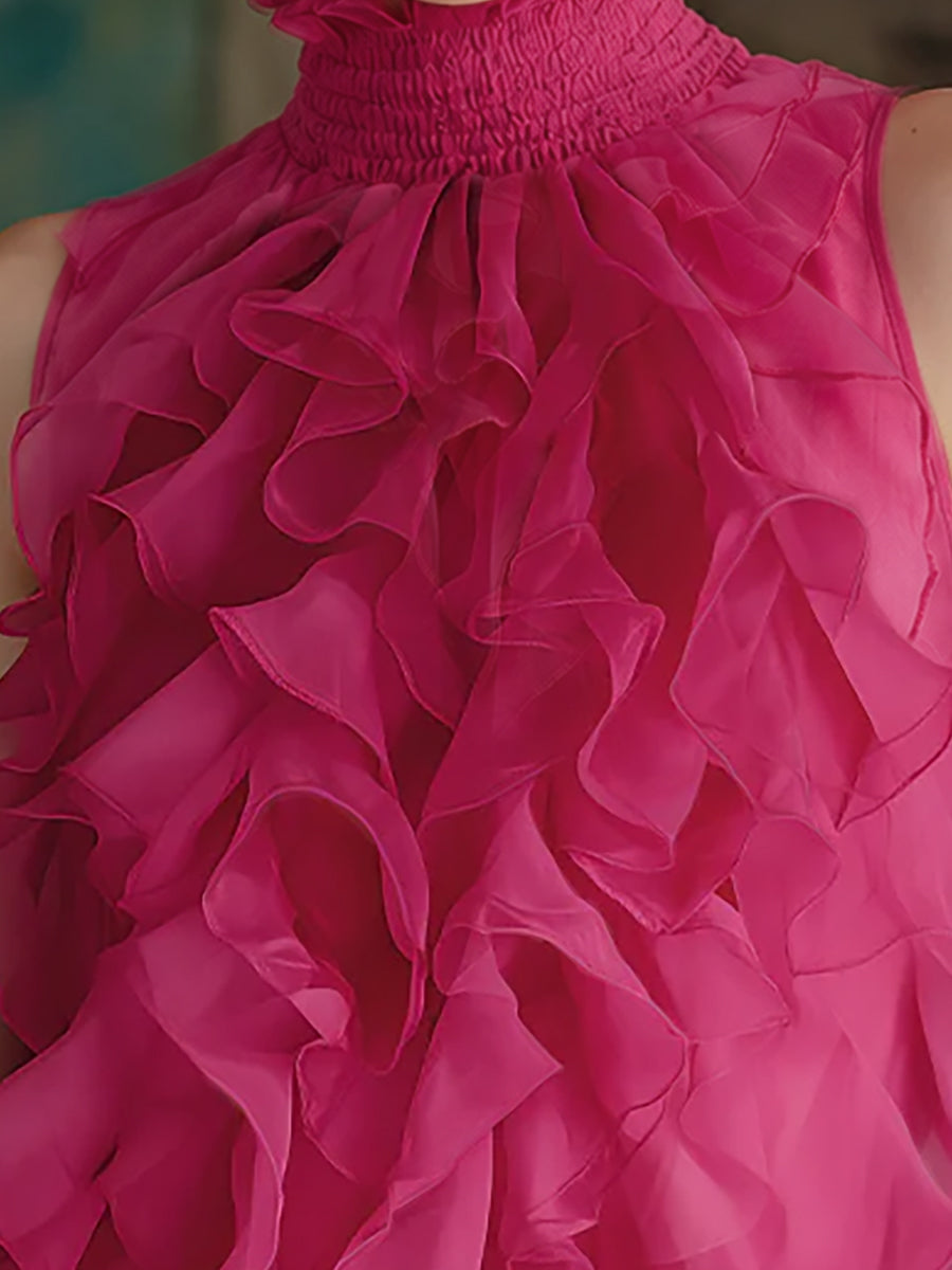 Léon Varel Ruffled High-Neck Sleeveless Chiffon Blouse