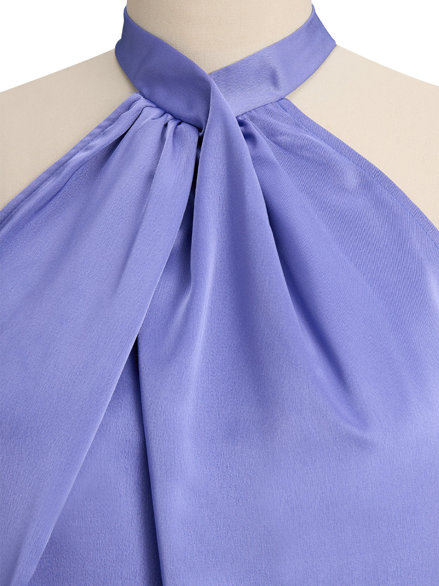 Léon Varel Sophisticated Cross-Neck Gathered Satin Blouse