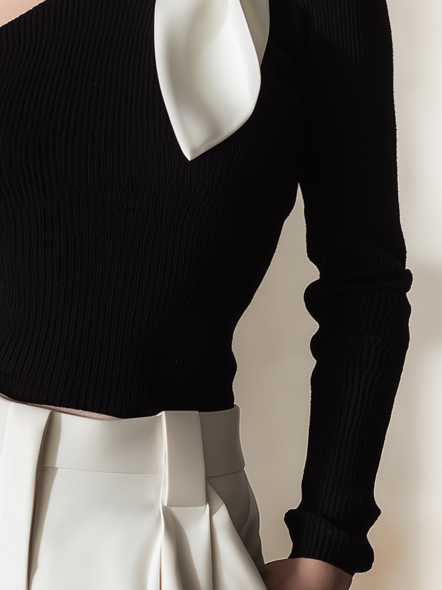 Léon Varel One-Shoulder Knit Top With Contrast Bow Detail