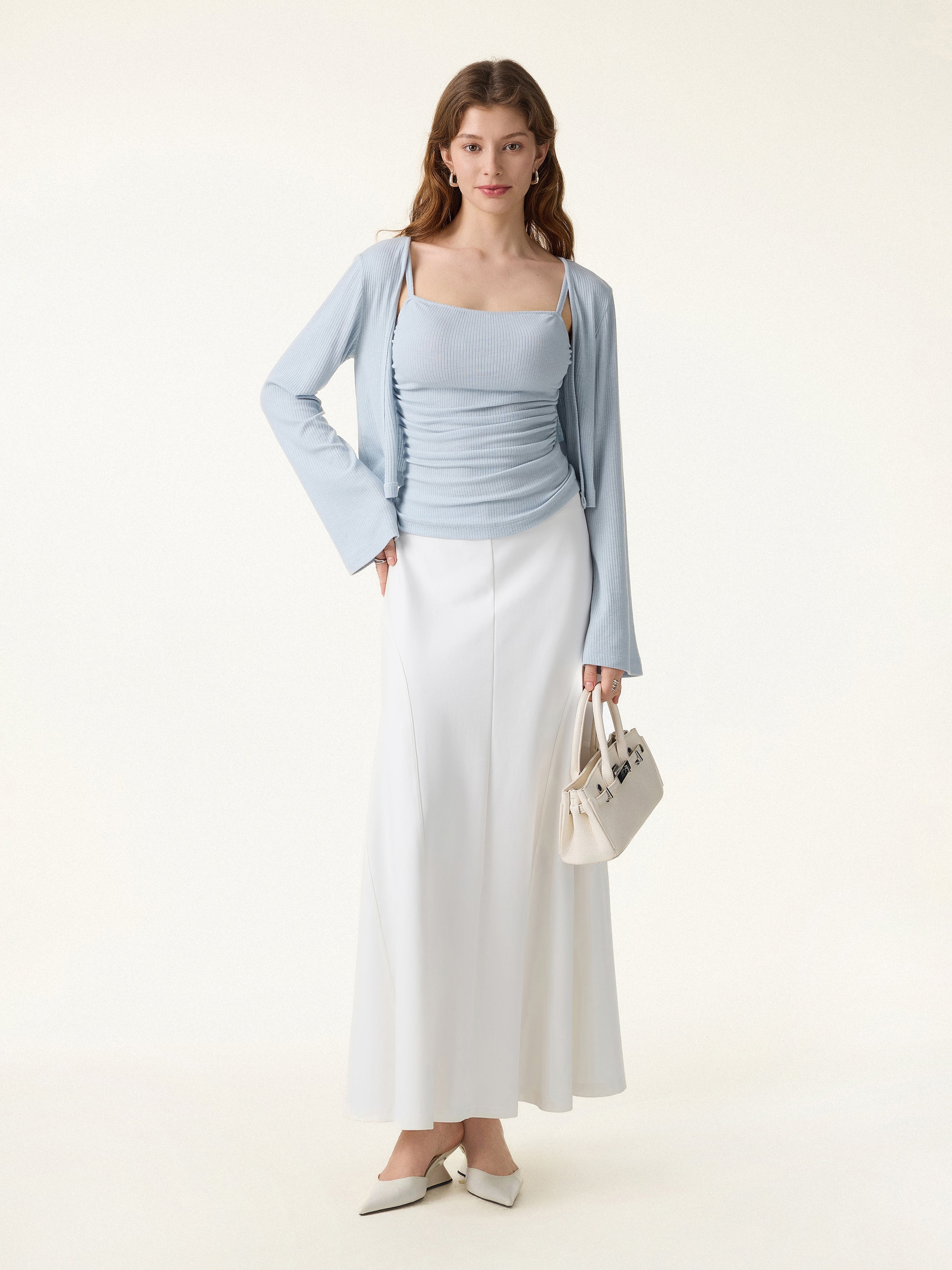 Wrinkle-Resistant A-Line Flared Maxi Skirt