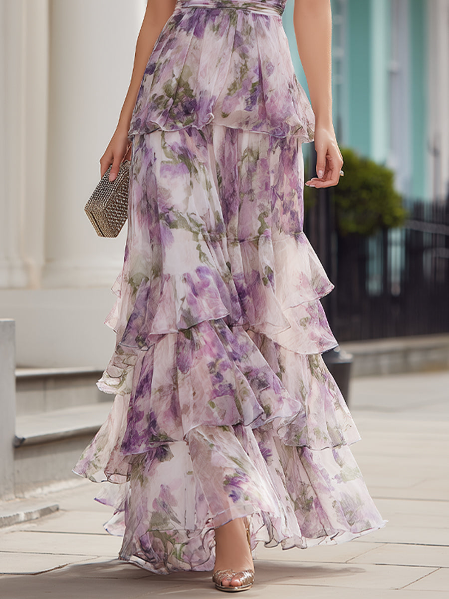 Léon Varel Cold Shoulder Floral Tiered Maxi Dress