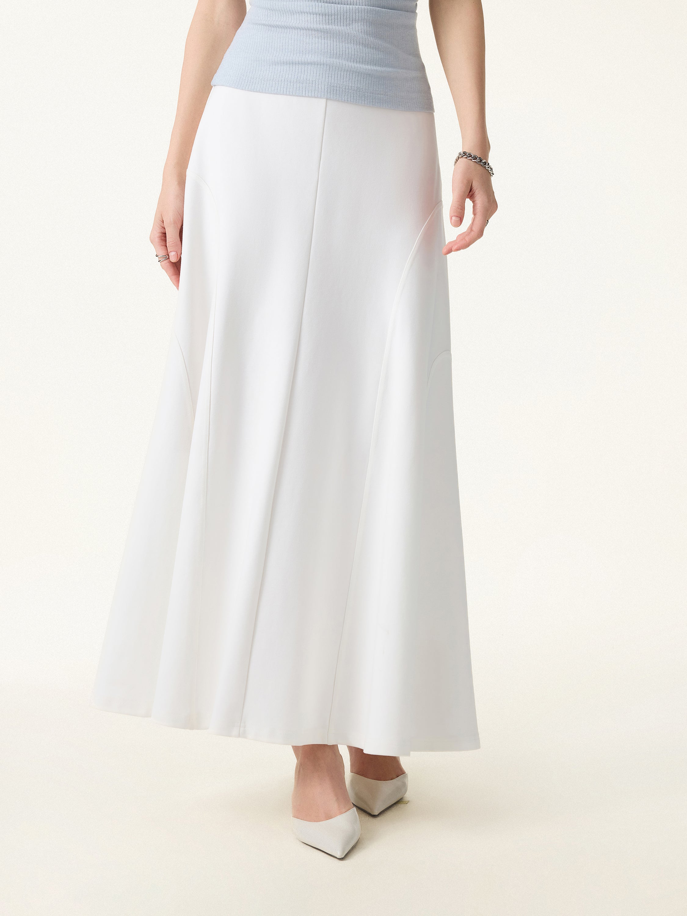 Wrinkle-Resistant A-Line Flared Maxi Skirt