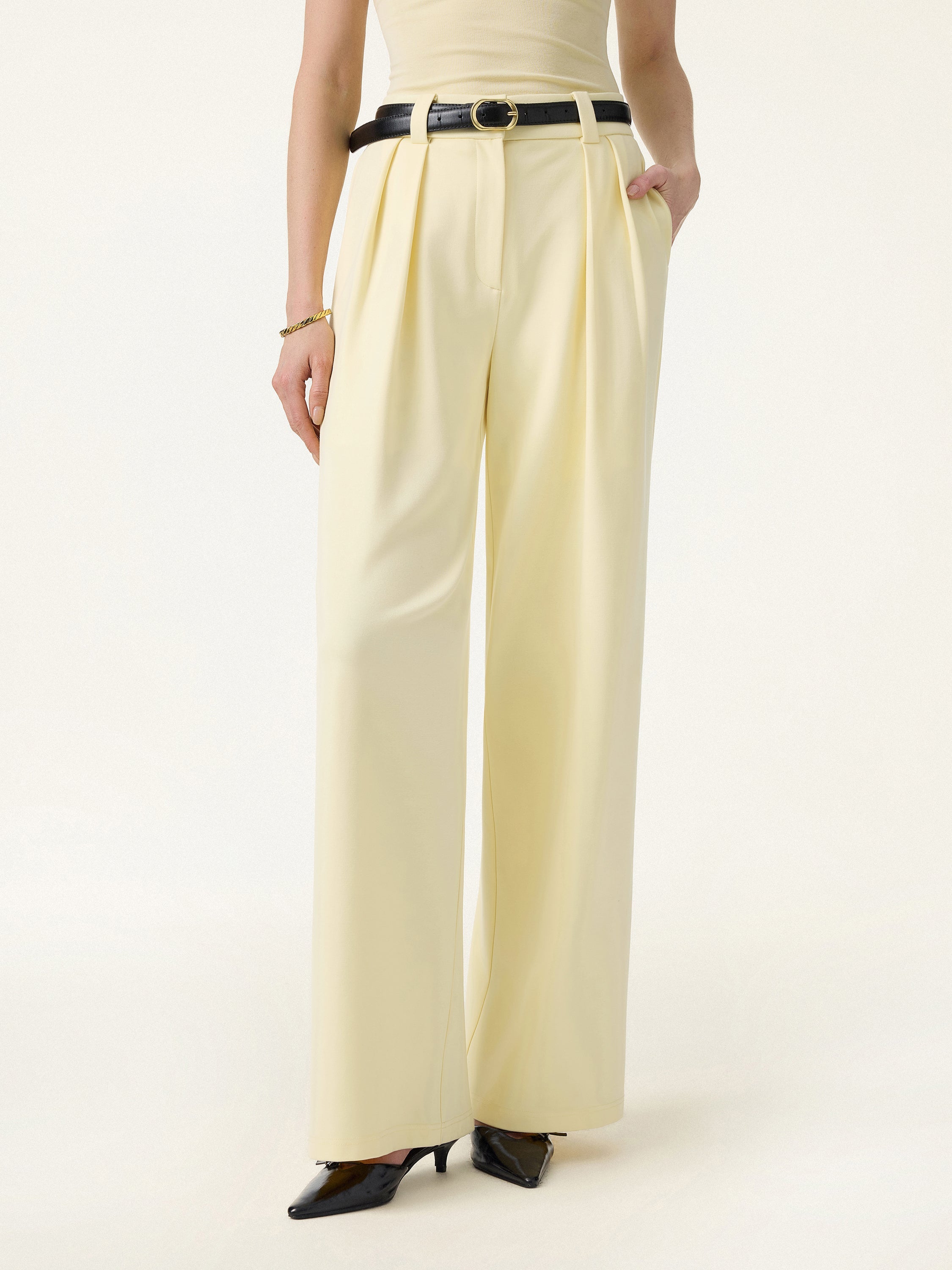 4-Way Stretch Drapey Mid Rise Wide Leg Work Pant