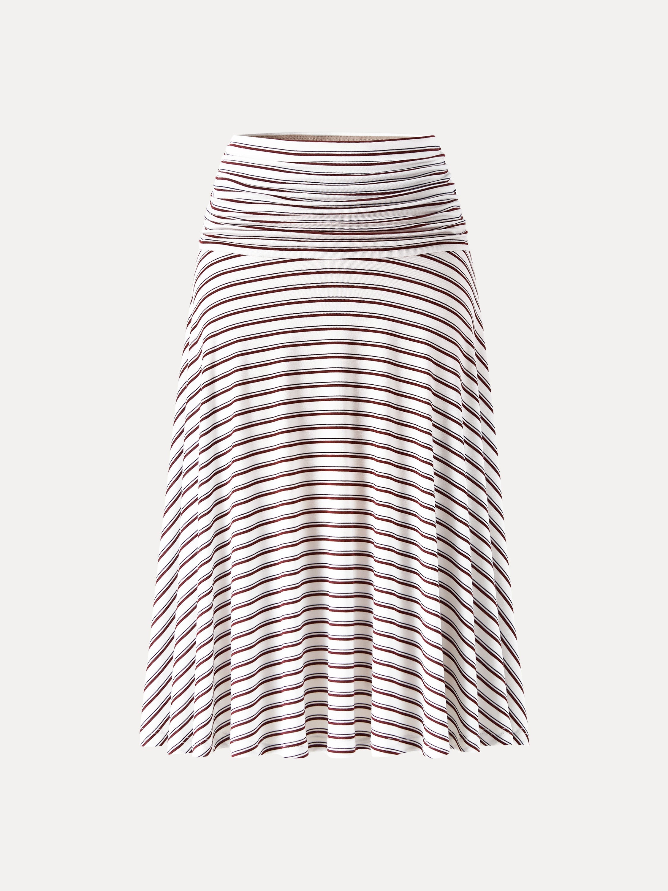 Flowy Striped Circle Flare Ruched Midi Skirt