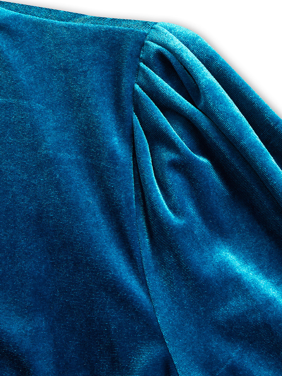 Léon Varel Elegant Midnight Blue Velvet Wrap Midi Dress