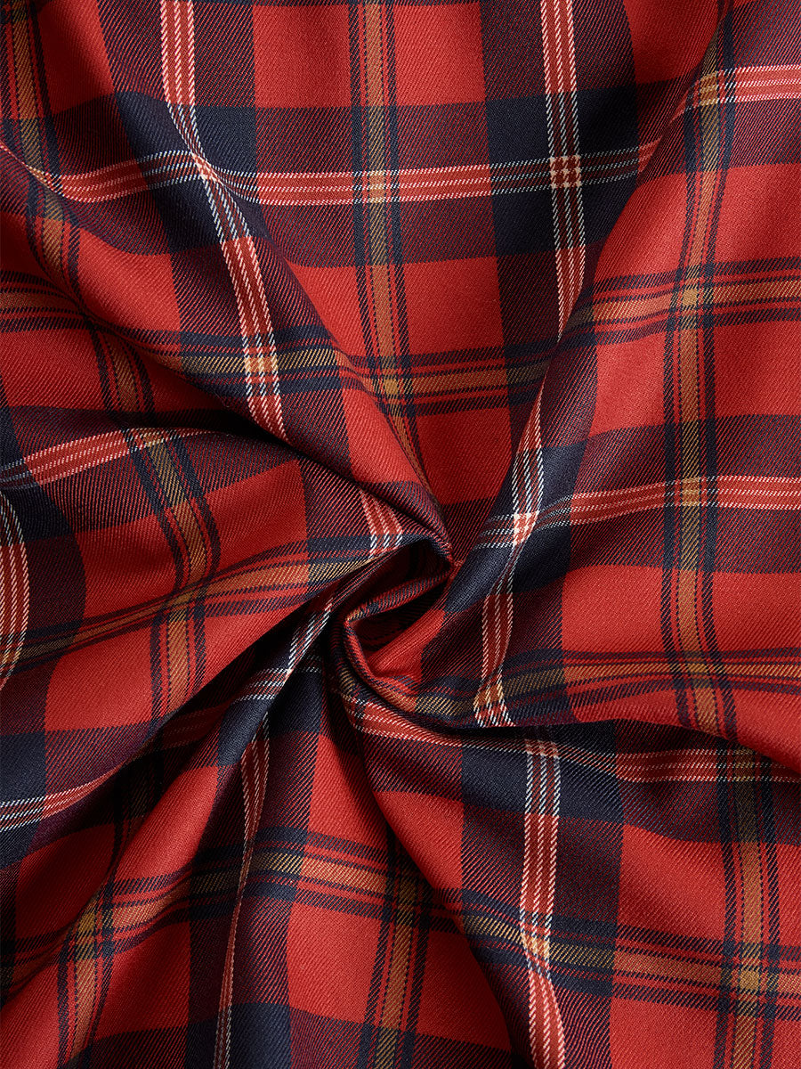 Léon Varel Mooyius Statement Red Plaid Trench Dress With Gold Buckle Belt