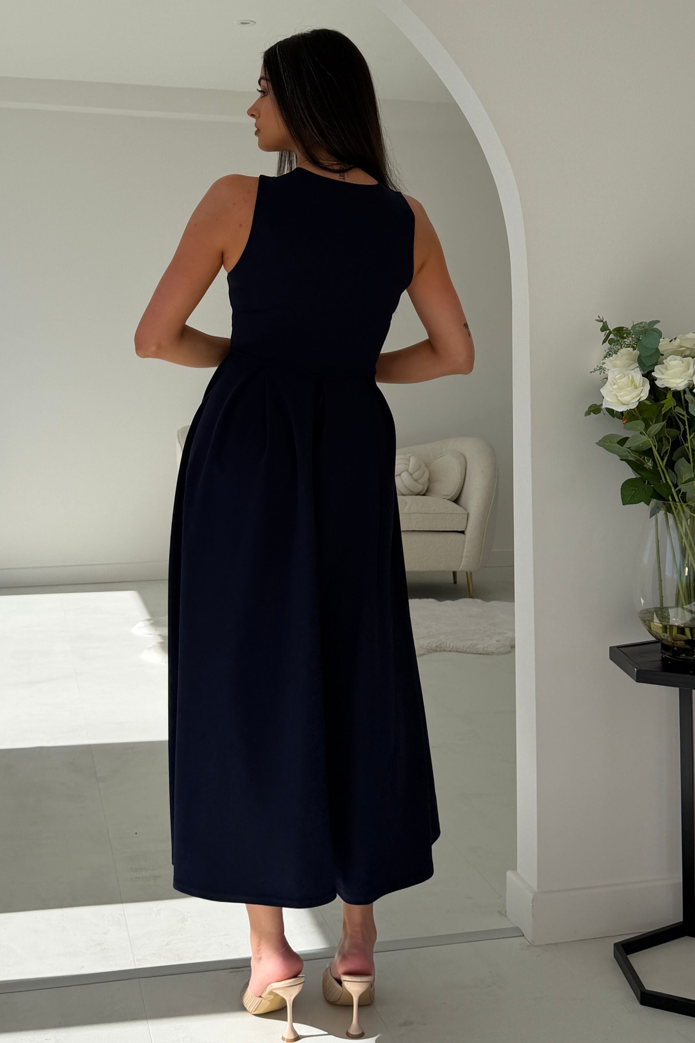Anastasia Knot Detail Midi Dress Navy