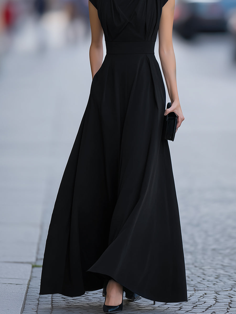 Léon Varel Draped Cap-Sleeve Maxi Dress With Defined Waist