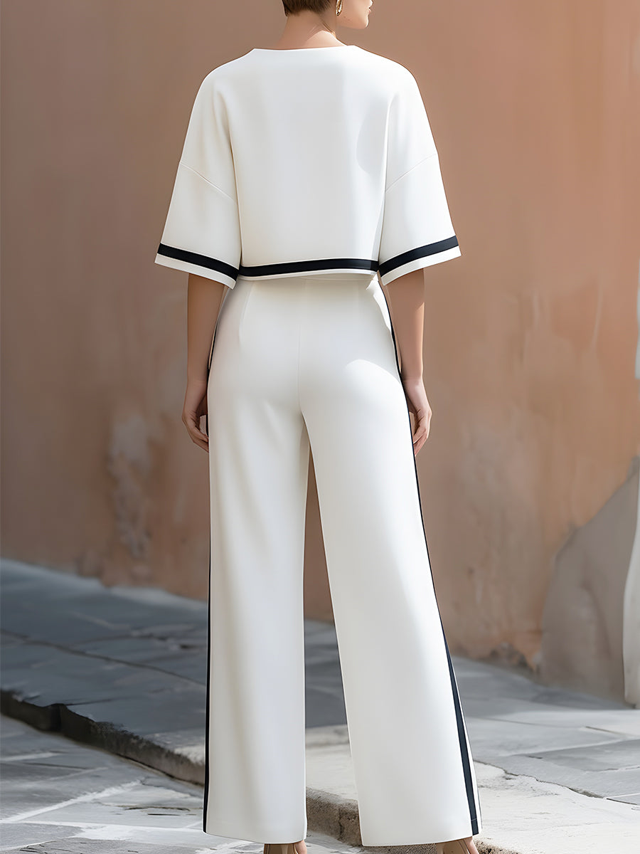 Léon Varel White Boxy Top & Wide-Leg Pants Set