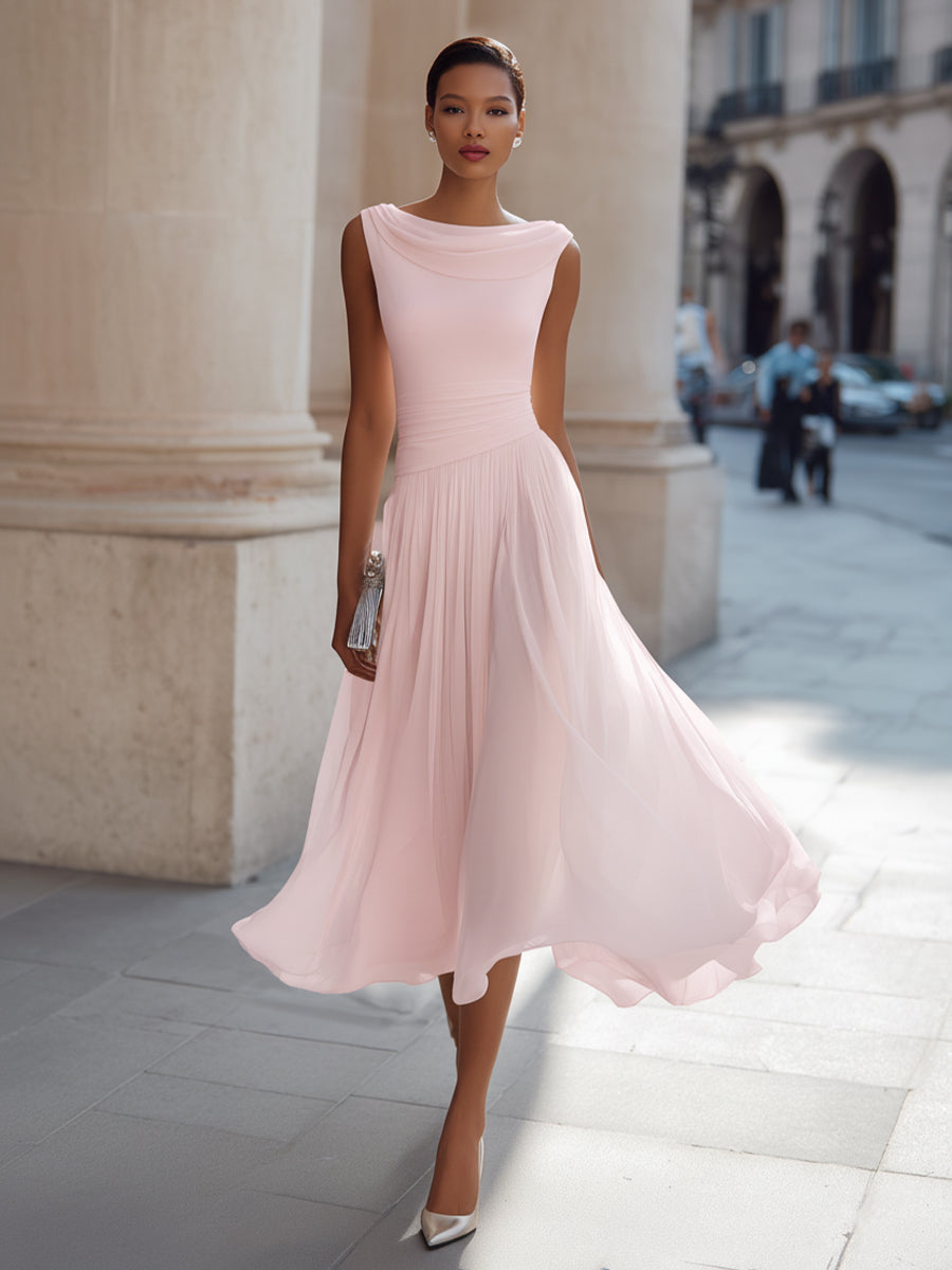 Léon Varel Draped Neck Sleeveless Pleated Midi Dress