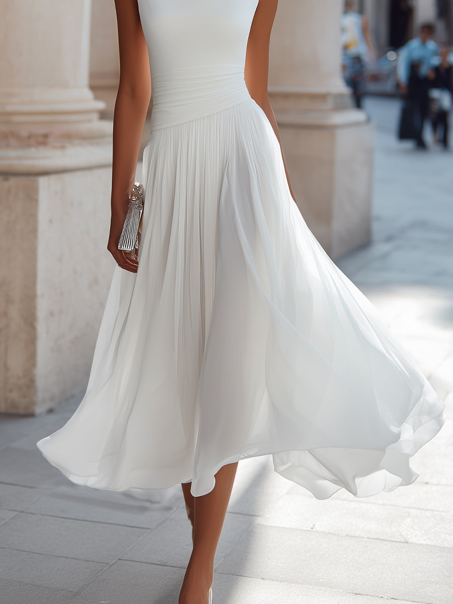 Léon Varel Draped Neck Sleeveless Pleated Midi Dress