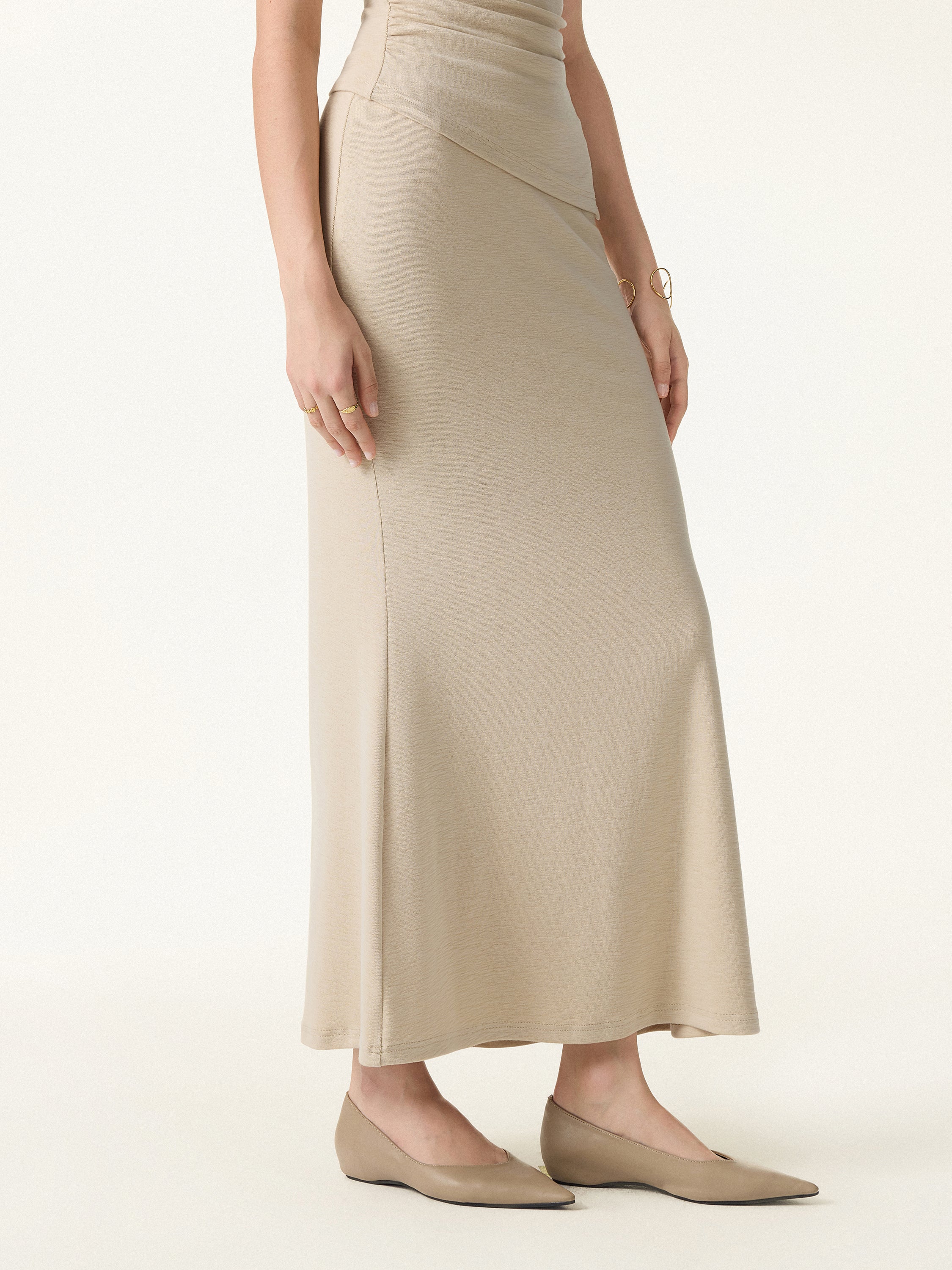 Matte Smooth Drapey Mermaid Flare Maxi Skirt